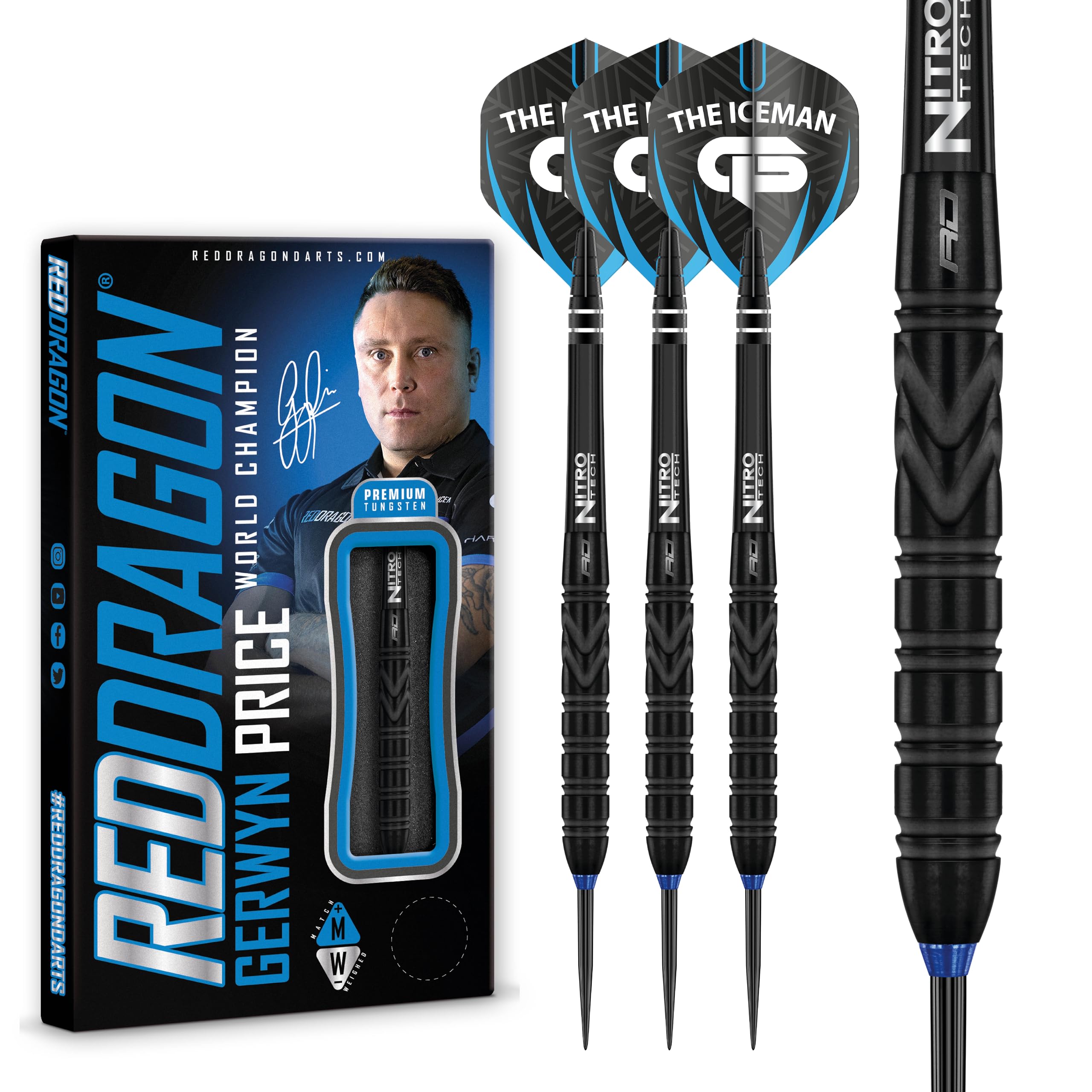 RED DRAGON Gerwyn Price Iceman Black SE 24g - Tungsten Darts with Flights and Shafts