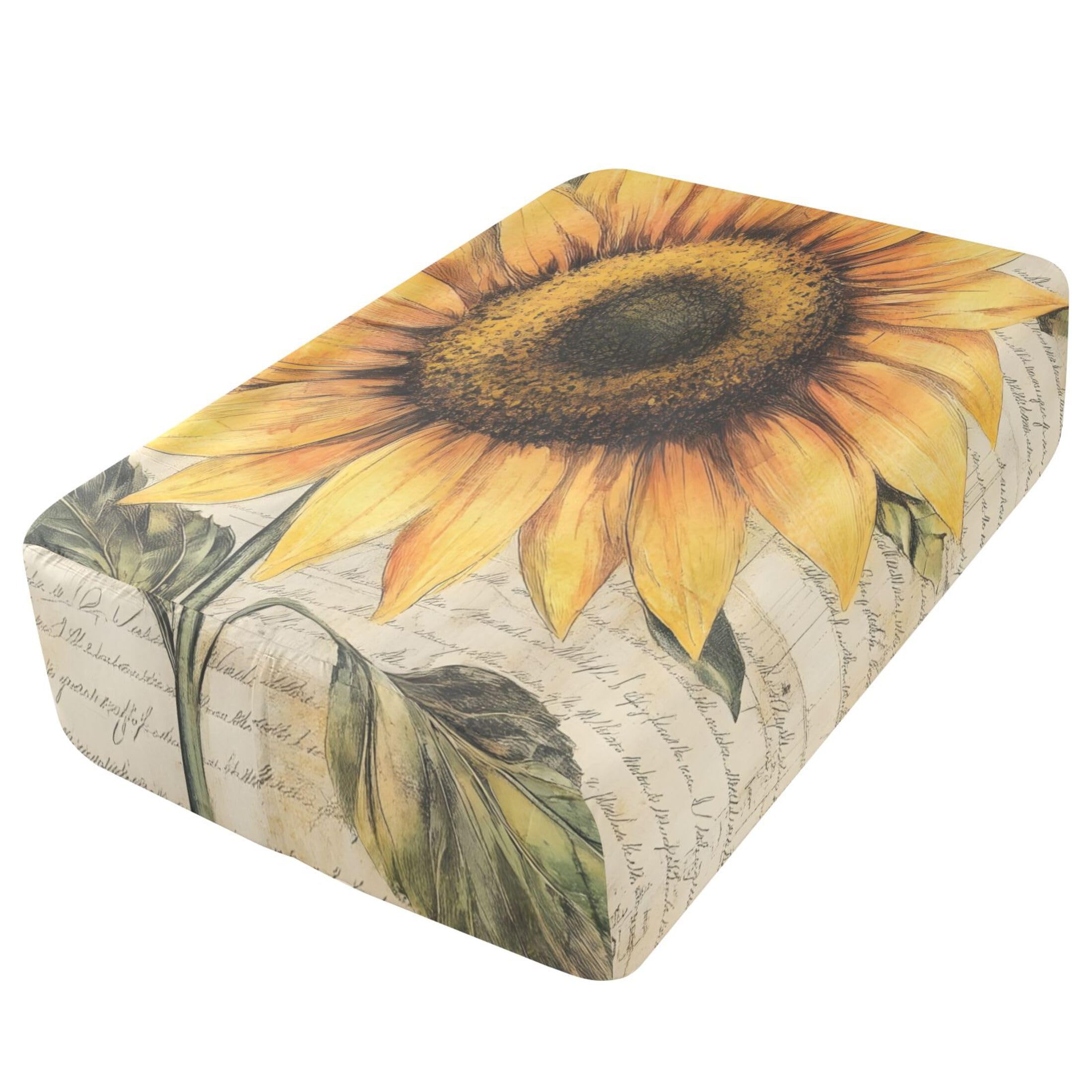 Sábana bajera ajustable de tamaño individual con diseño de girasol vintage para colchón de aire, bolsillo extra profundo de 24 pulgadas, funda suave y transpirable con apertura de válvula de