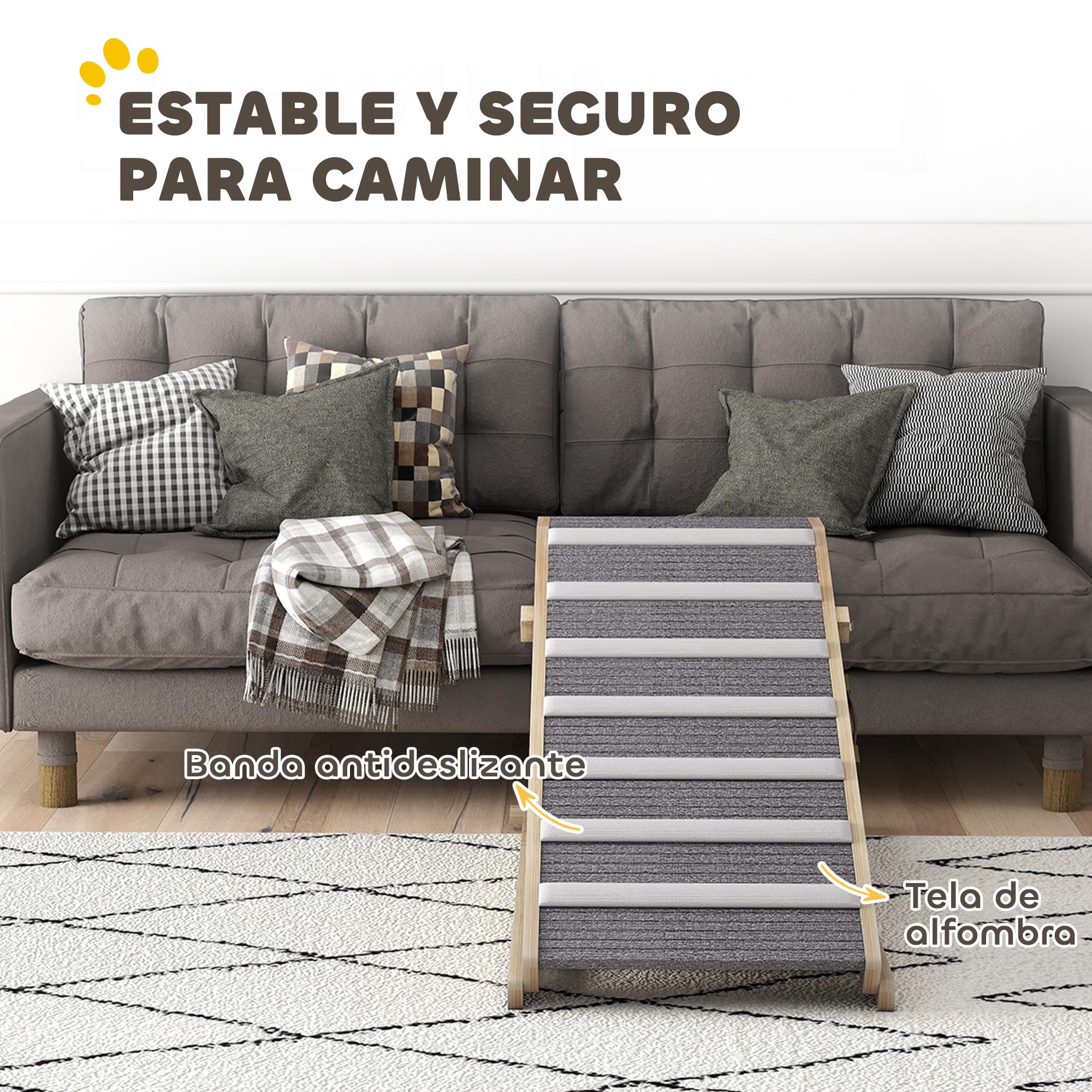 PawHut Rampa para Perros Plegable y Altura Ajustable 35-50 cm, Rampa para Mascotas de Madera con Alfombrilla Antideslizante y Asa, para Perros Pequeños Medianos y Grandes, para Cama Sofá, 100x50x50 cm