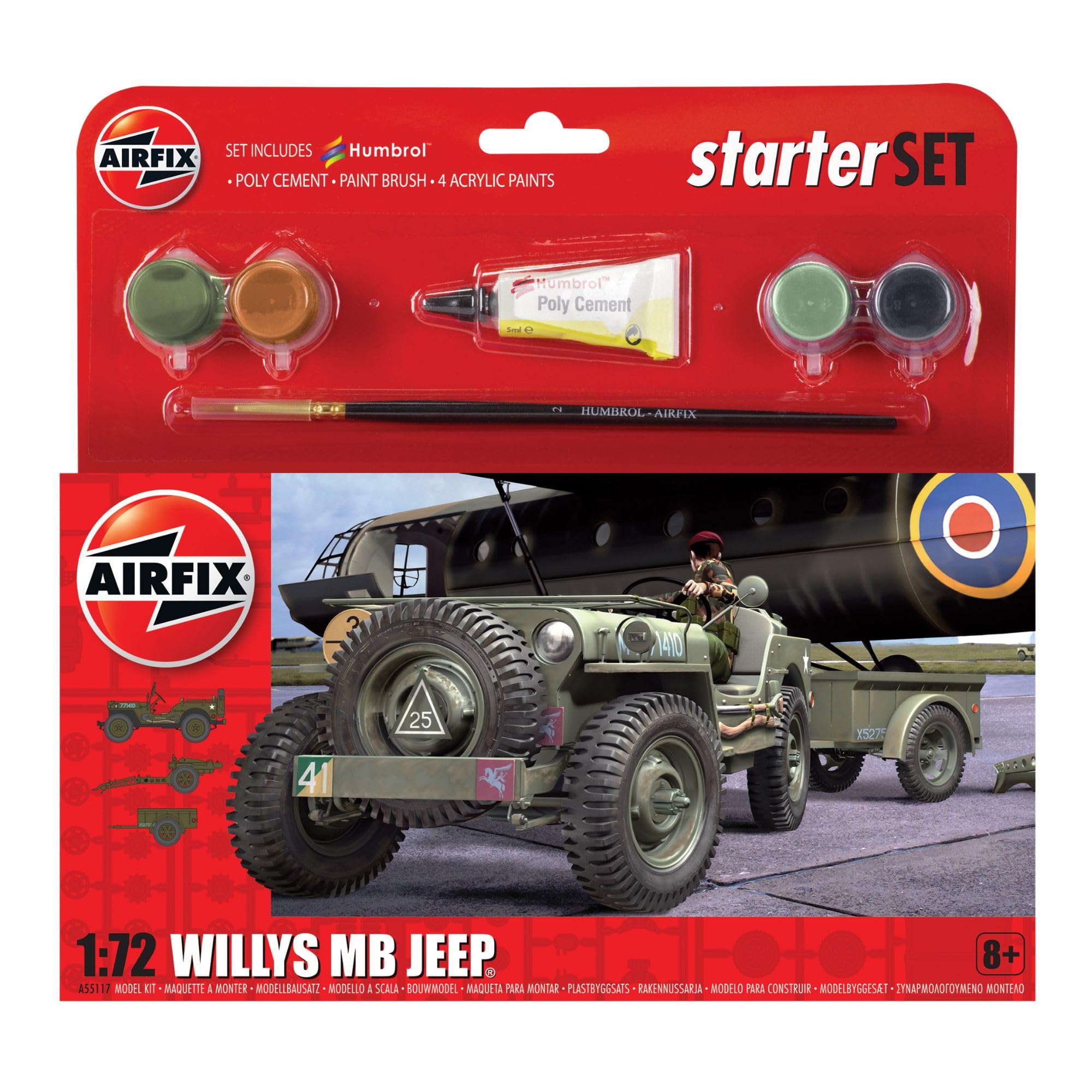 Airfix Hanging Model Car Kits - A55117 Willys MB Jeep Building Set, 1:32 Scale Vehicle Kit for Adults & Kids 8+ - Car Models Military Gifts for Men to Build, Skill Lvl. 1