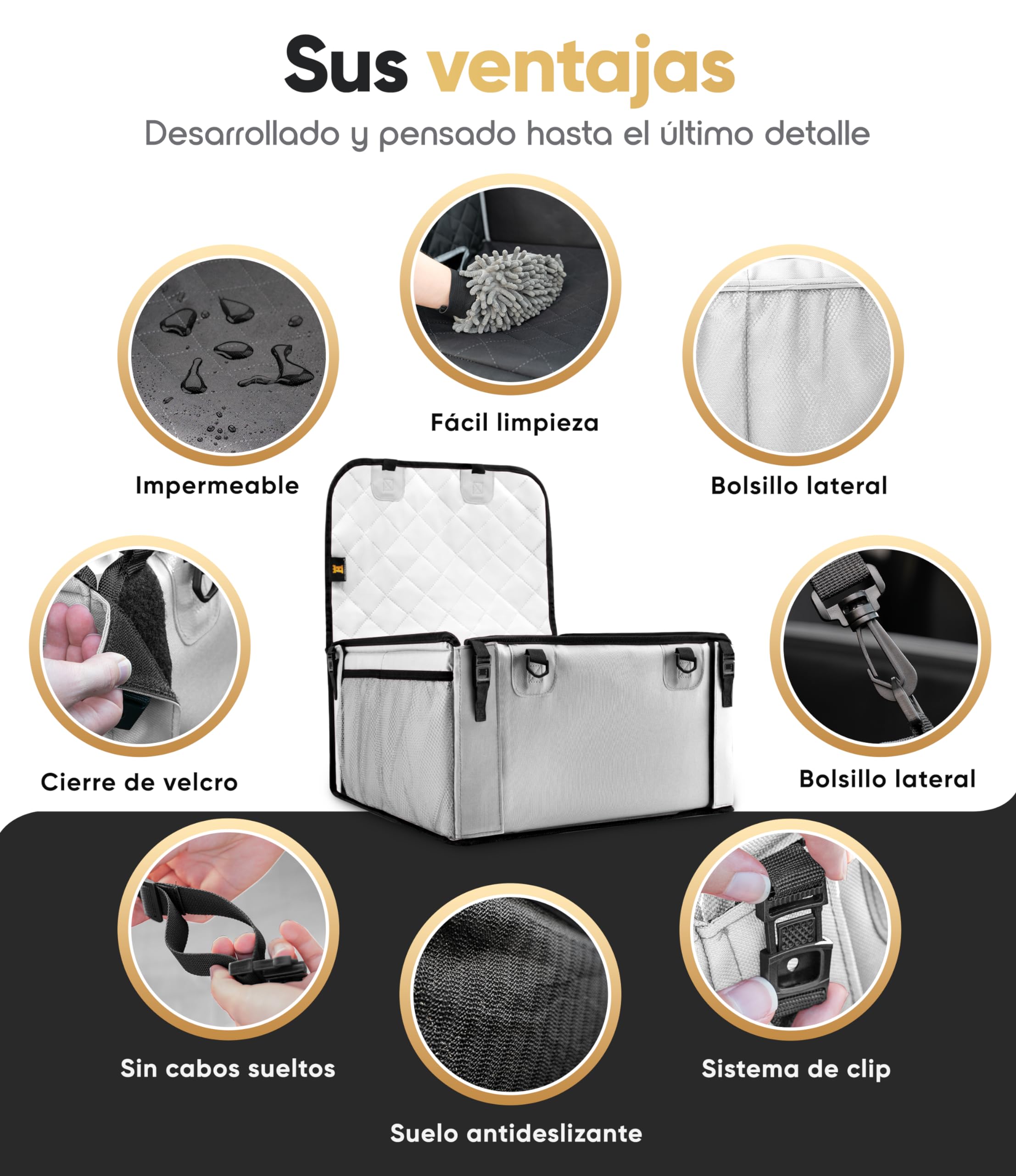 HELDENWERK Asiento de Coche para Perros Pequeños y Medianos, Resistente al Agua y Estable para el Asiento Trasero y Delantero, Con Correa