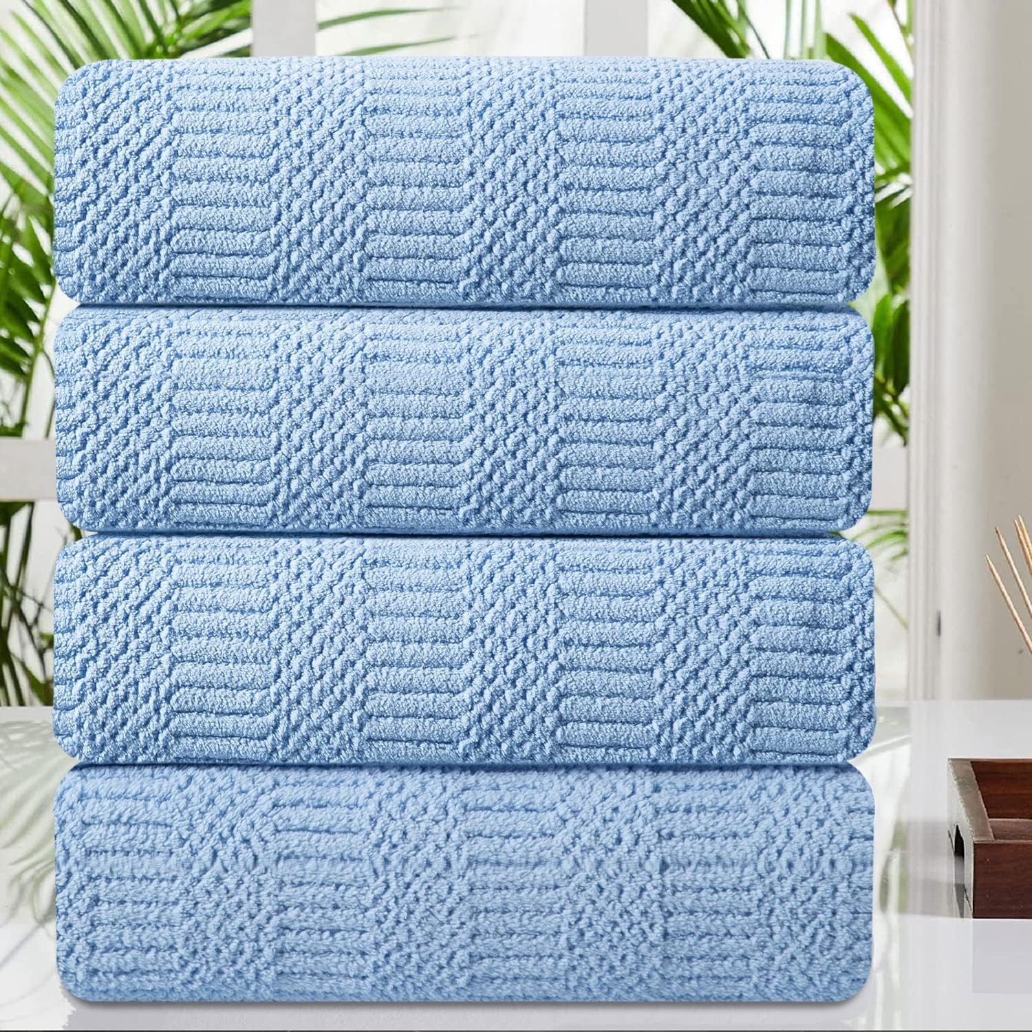 4 Piece Large Bath Towel Set 35"x70" Blue Extra Large Bath