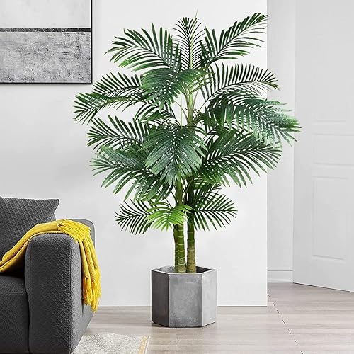 Miniatura 2 de Paquete de 2 plantas artificiales de palmera areca de 6 pies, palmera falsa para interiores y exteriores, decoración moderna, plantas de imitación