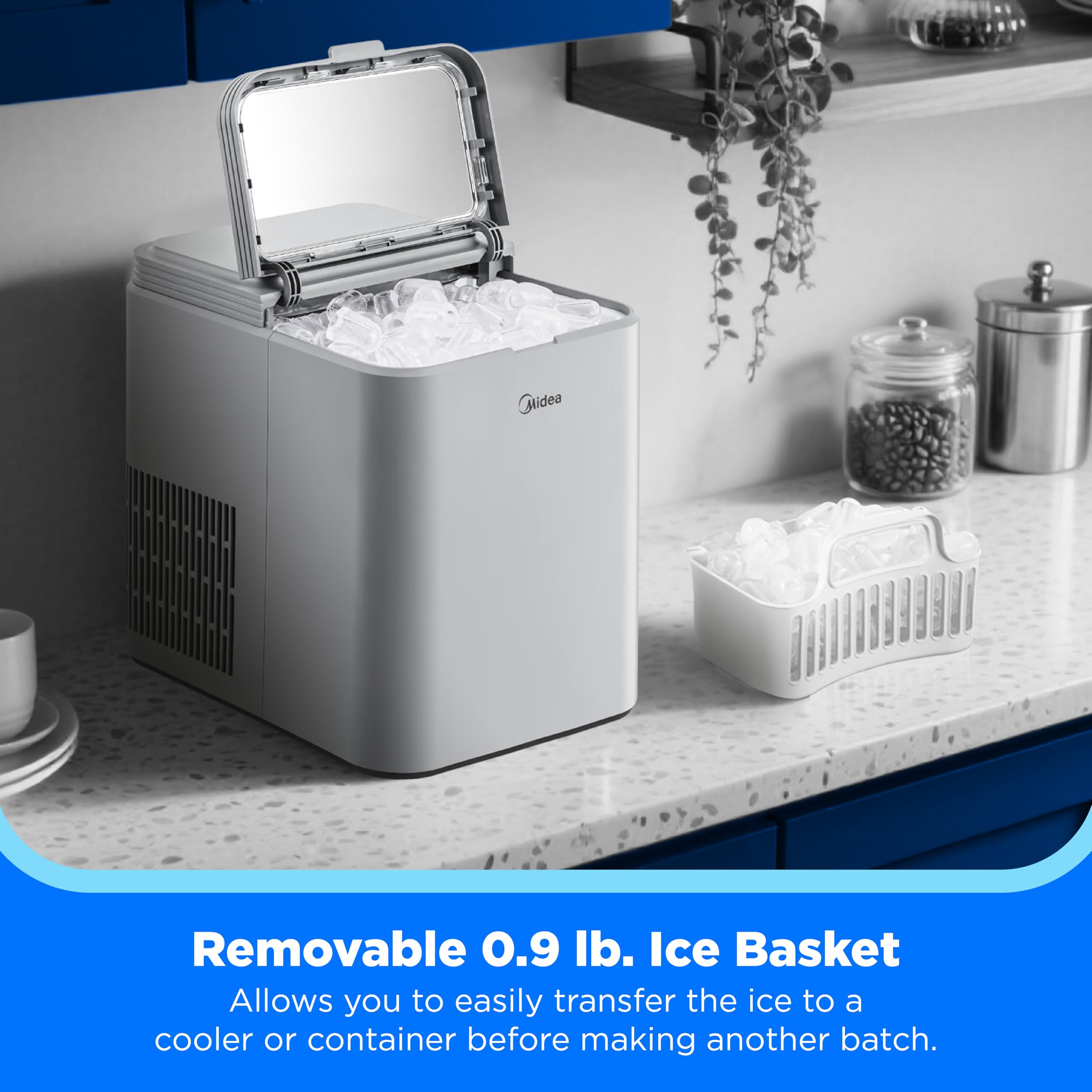 Midea Meri26b1agy Countertop Bullet-Ice Maker, 8 Ice Bullets Ready In 6 Minutes, 26lbs/24h, Self-Cleaning Function With Ice Scoop And Basket For Home/Office/RV on Fridge.com - View 4