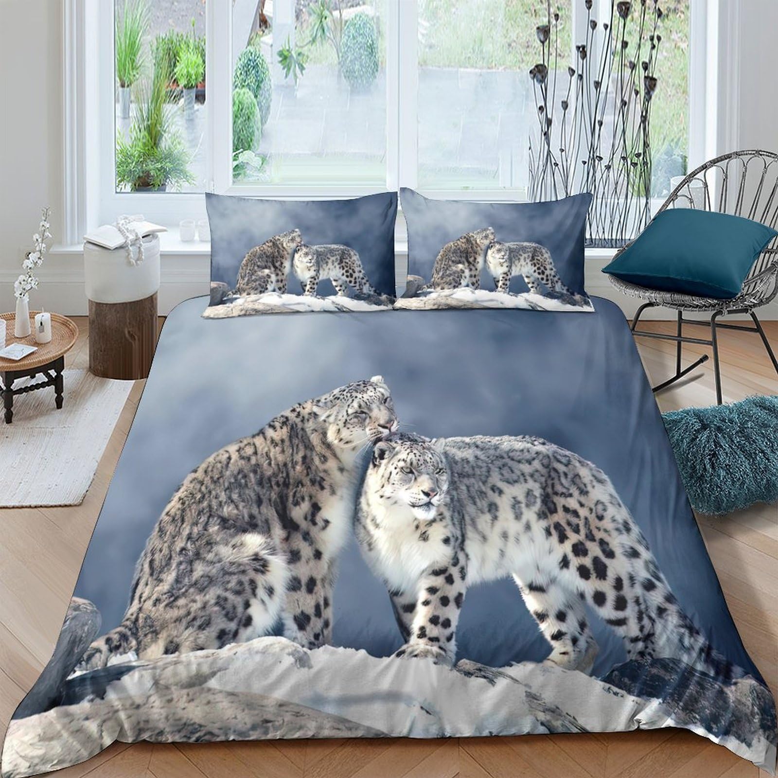 XFKLYNVCJ 3D Printed Snow Leopard Quilt Cover Durable Fabric Wild Animal Comforter Cover Fade Resistant Shrink Resistant Soft Lightweight Easy Care for Bedroom Use Super king（260x220cm）
