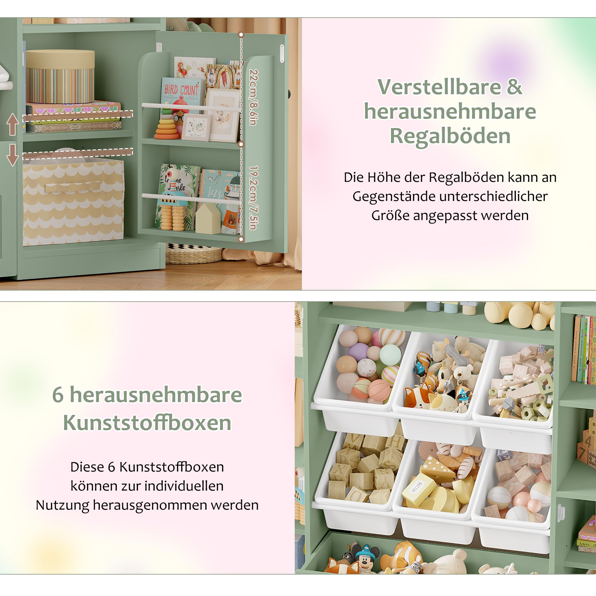 FOREHILL Kinderregal mit 6 Boxen Kinderzimmer Möbel mit Kinderbücherregal Spielzeugregal aus Holz Spielzeug Organizer mit Aufbewahrungsbox Regal für Kinderzimmer 140,5x33x108,2 cm