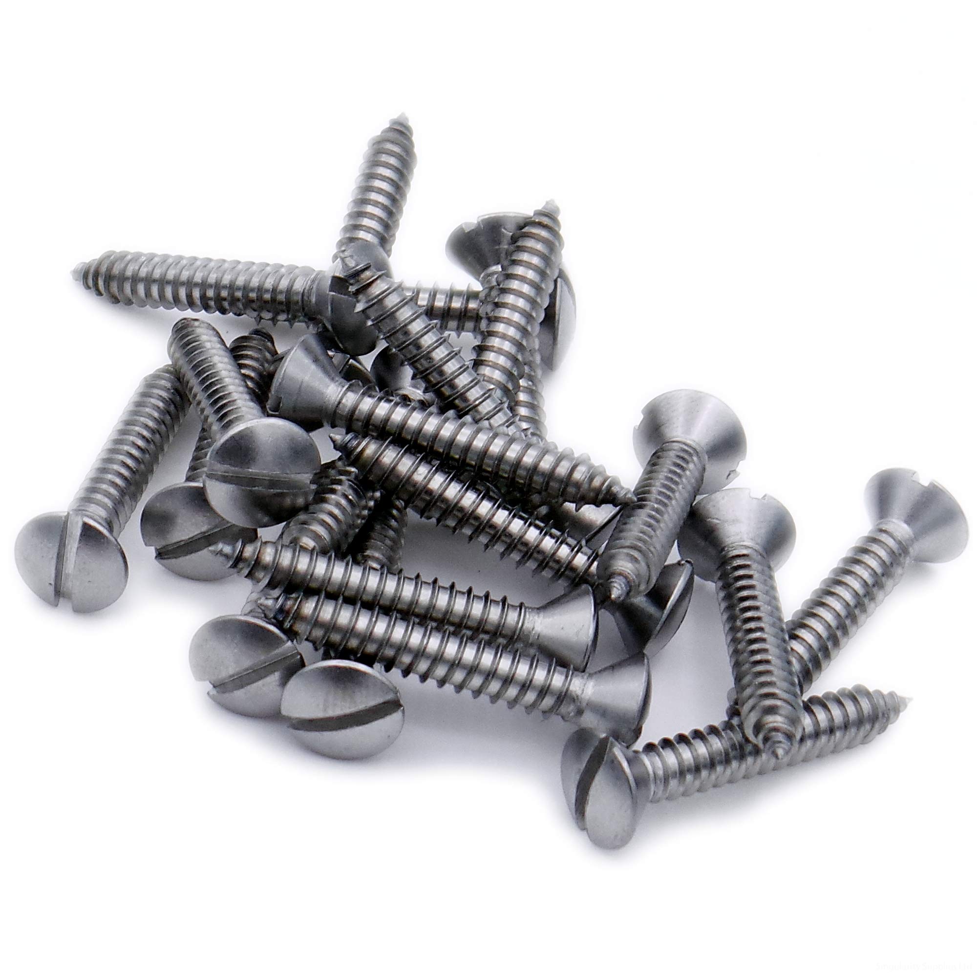 Singularity Supplies Silver No.14 X 1 (6.3Mm X 25Mm) Slot Raised Countersunk Self-Tapping Screw - Stainless Steel (A2) (Pack Of 20)