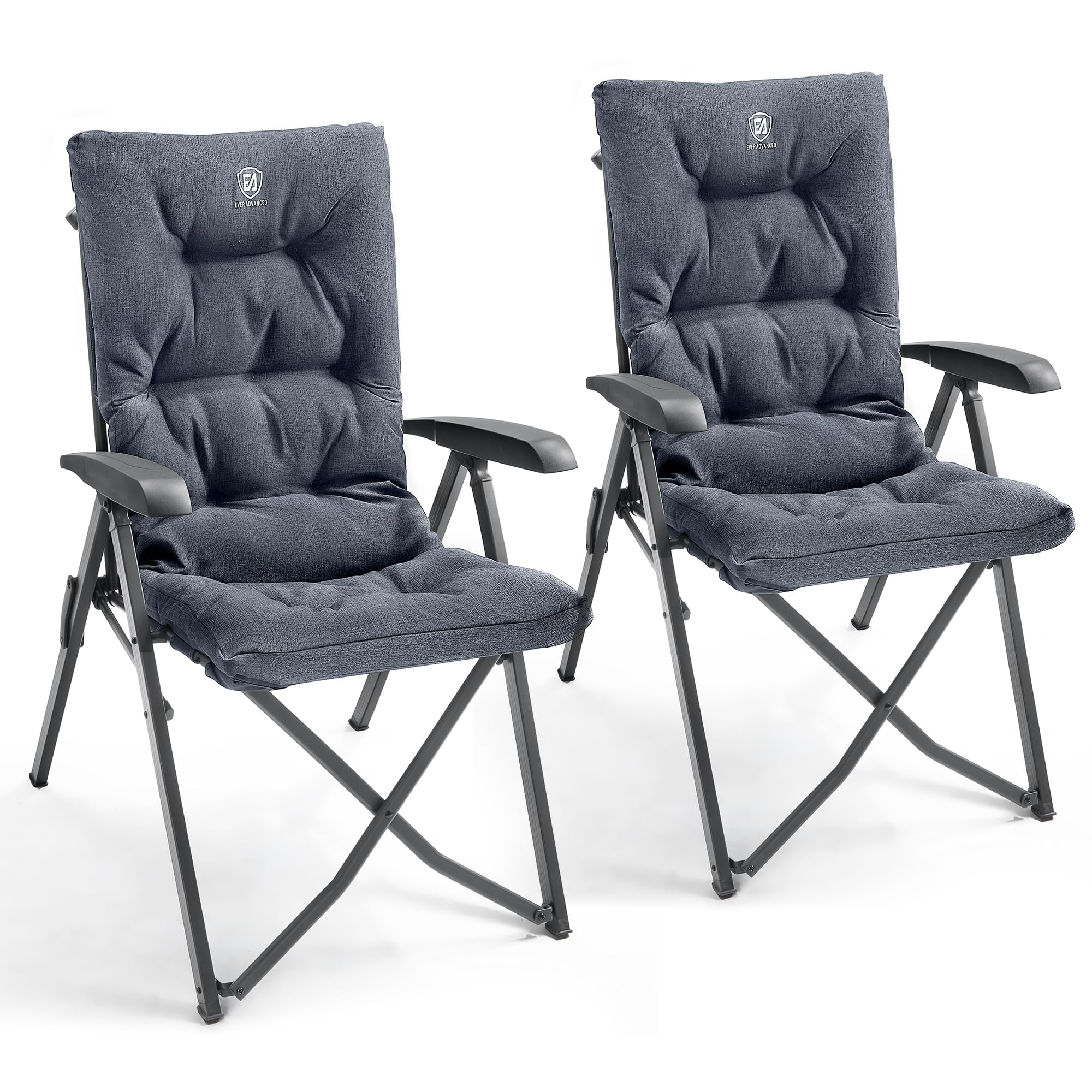 Ever Advanced Luxury Camping Chairs 2 Set for Adults Heavy Duty Aluminum High Back Oversized Folding Garden Chair Comfy Padded 6cm Loadable 120kg Cam Adjustable Dining Chairs 4-Position Recliner Chair