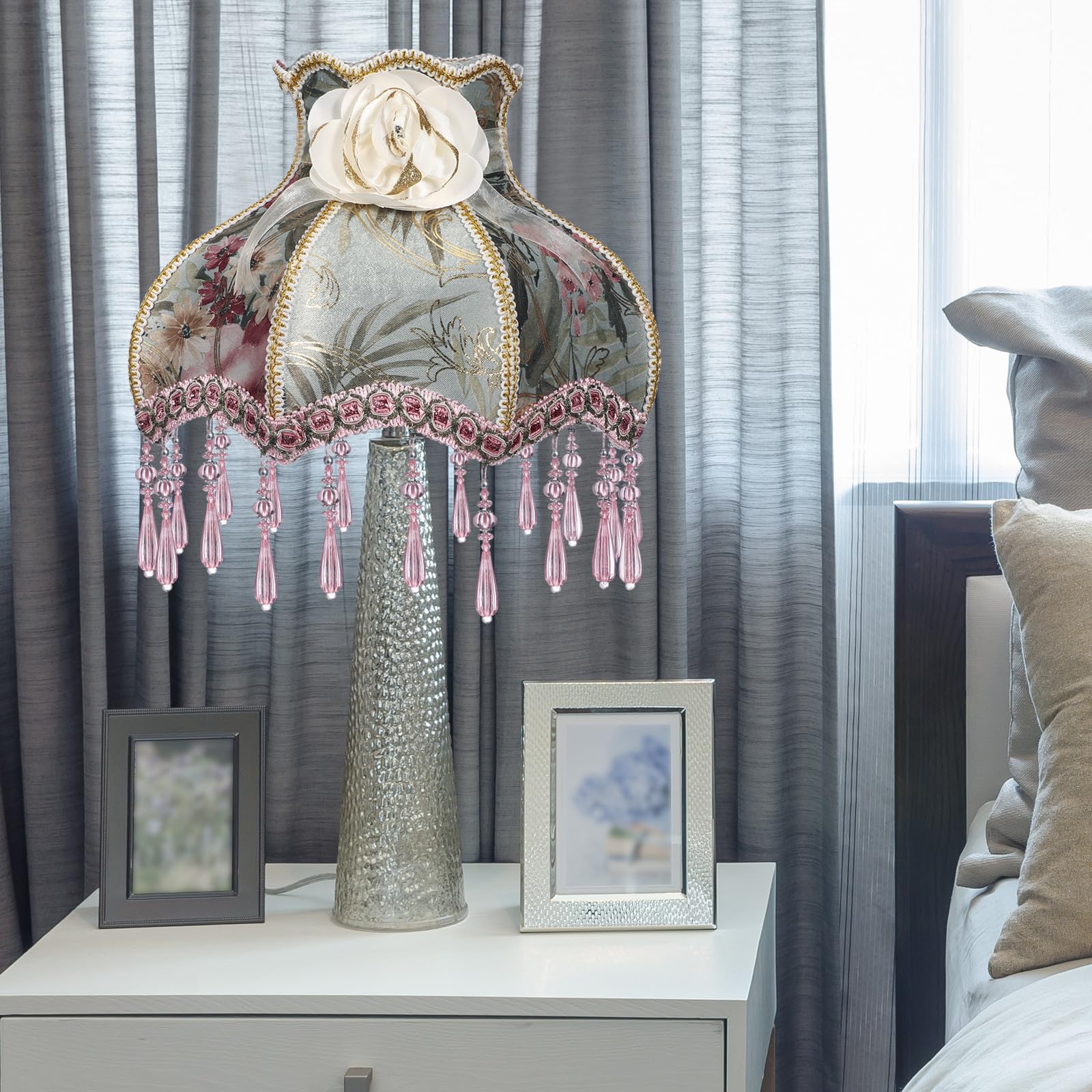 Paralume Tocco Morbido e Motivo Floreale Stile Europeo Installazione Facile Lampada da Tavola da Terra Adatto per Soggiorno e Camera da Letto