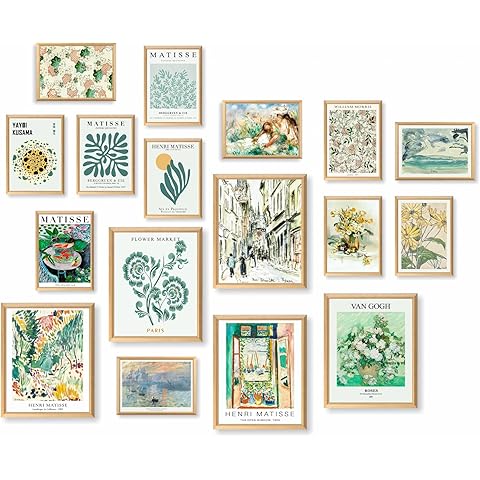 17 PCS Matisse Wall Prints for Bedroom, Sage Green Wall Art Decor, Matisse Wall Art Exhibition Posters, Wall Collage Kit Pictures for Living Room, Eclectic Boho Vintage Dorm Gallery Home Decor