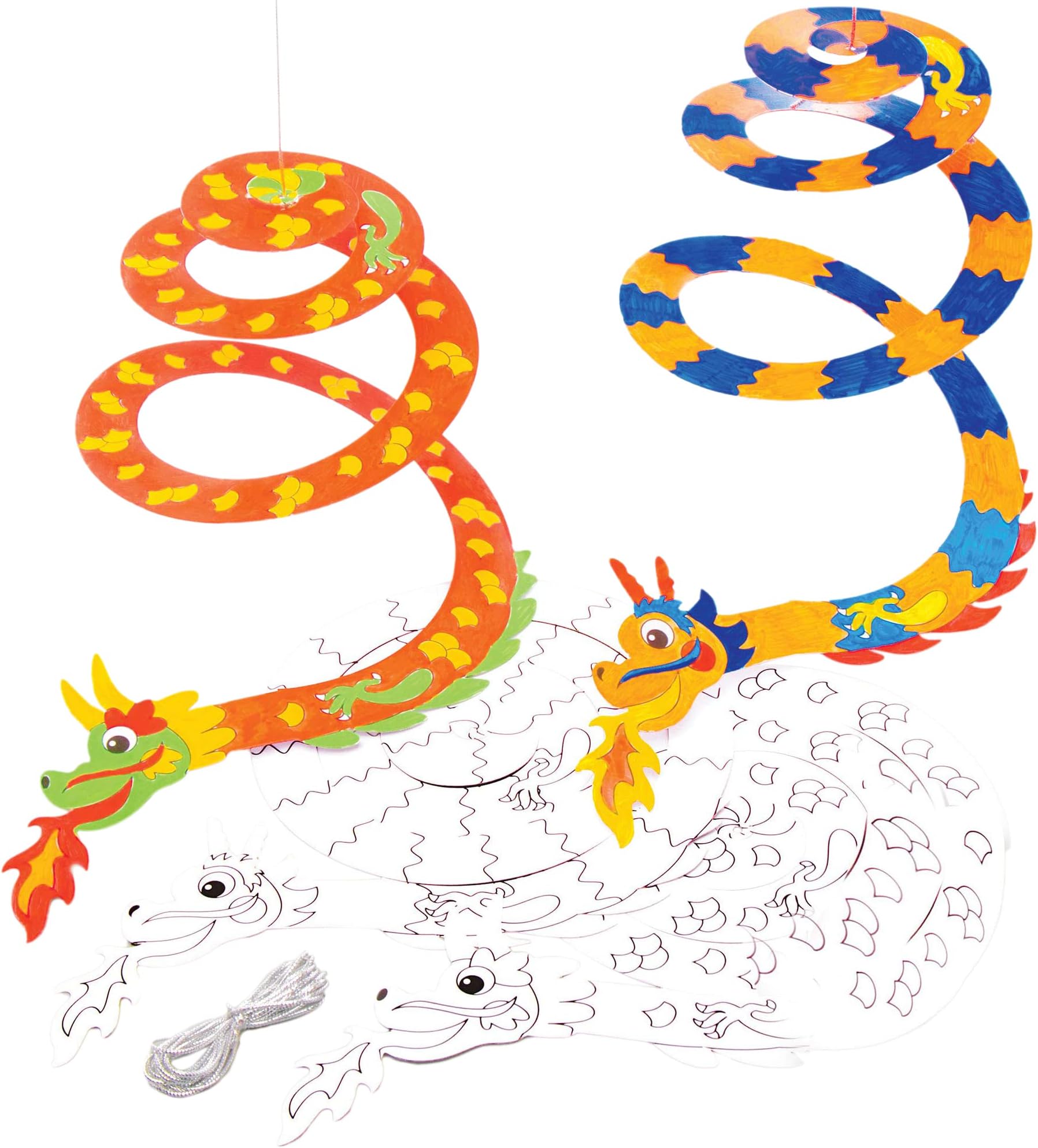 Baker Ross AT635 Dragon Spiral Mobiles - Pack of 10, Woodcrafts for Kids to Design, Paint, Decorate and Then Use