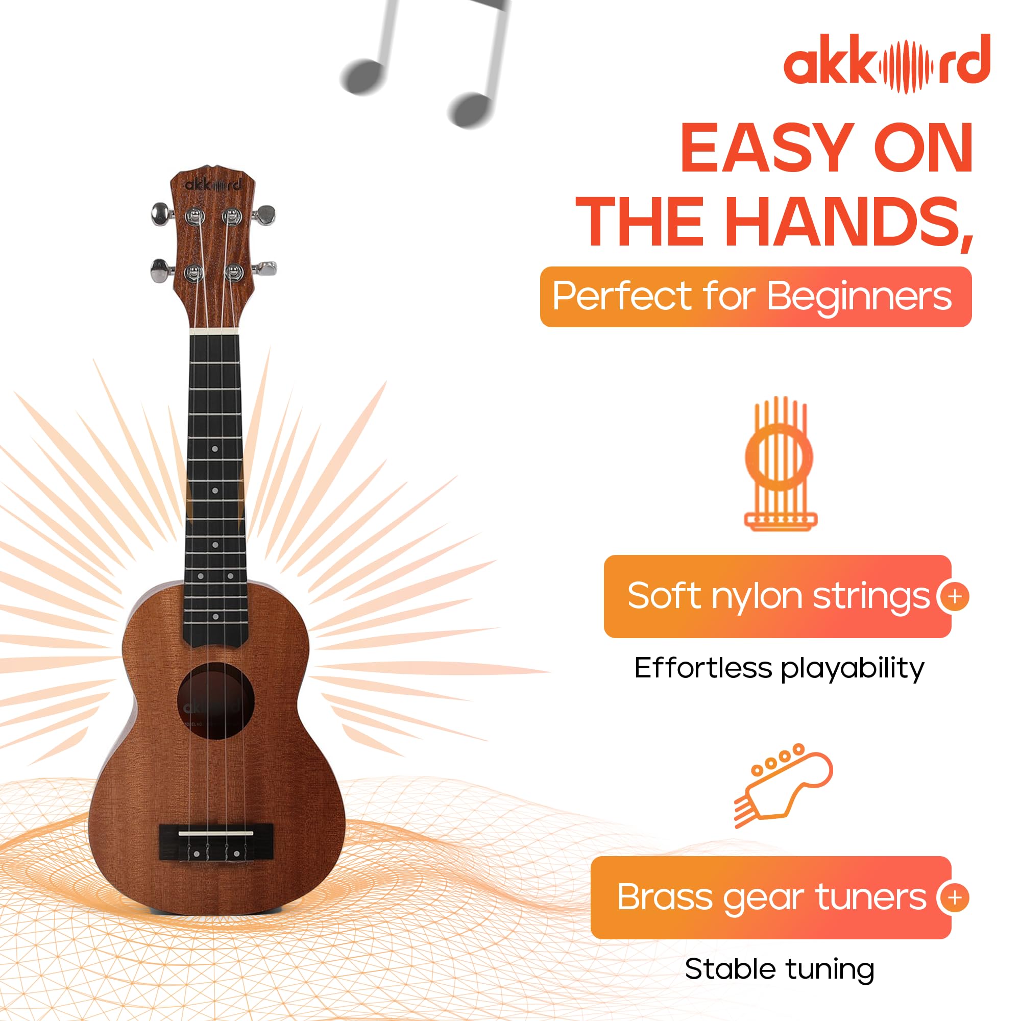 Akkord Concert Size 23" Ukulele, Sapele Wood with Built-In Equalizer- with Gig-Bag and Tuner - Image 5 thumbnail