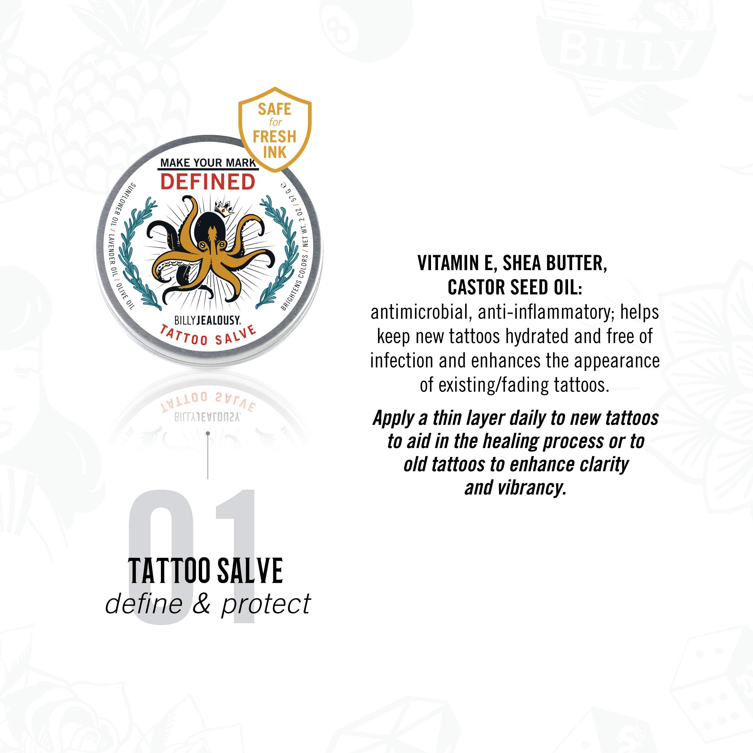Billy Jealousy Make Your Mark Defined Tattoo Salve, Tattoo Aftercare with Vitamin E and Soybean & Lavender Oils, Protects, Deeply Nourishes, and Enhances Vibrancy, 2 oz