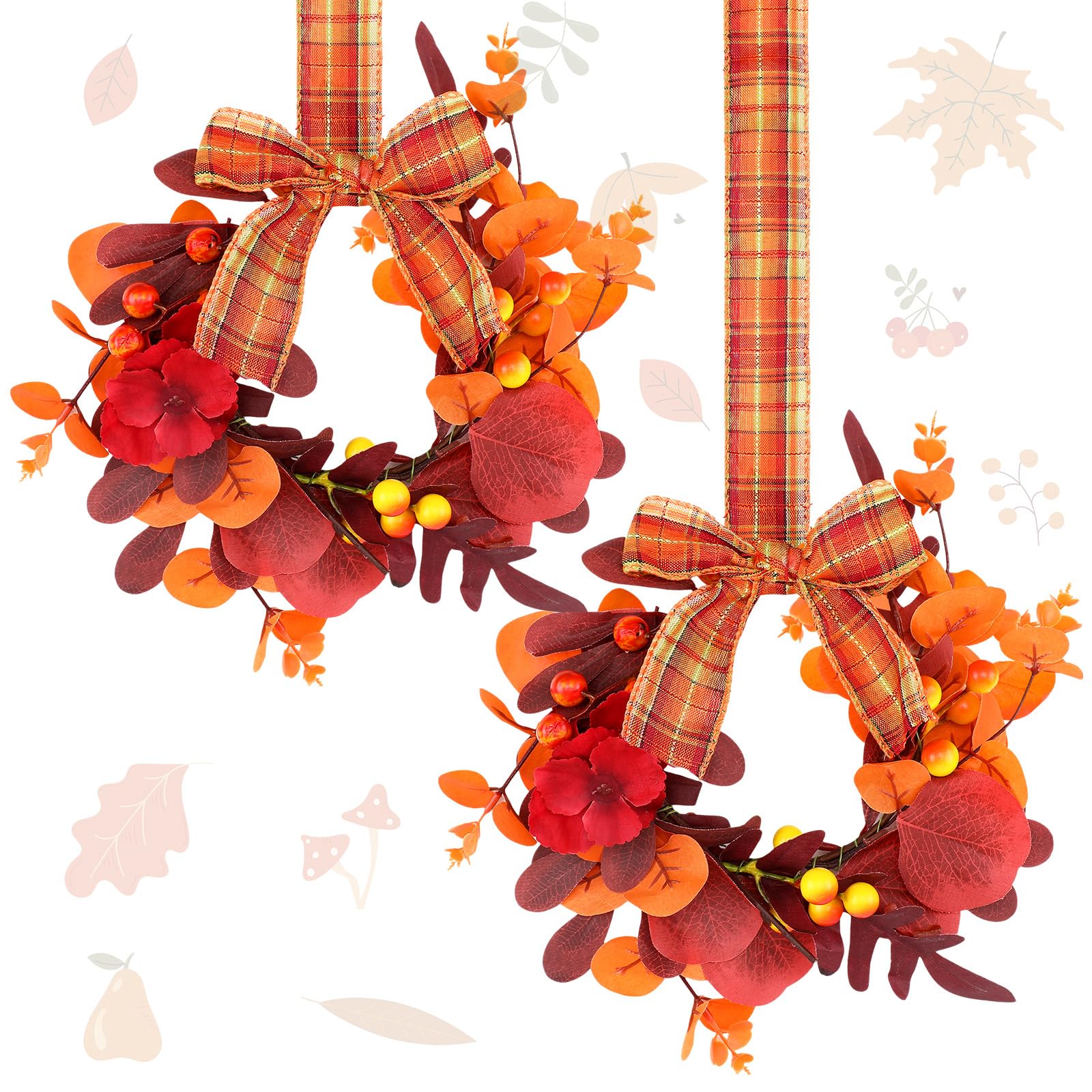 syhood 2 pcs 934 mini fall wreaths for front door autumn maple leaf wreath with rustic bow wreath small farmhouse thanksgiving kitchen cabinet decor for porch wall window decor