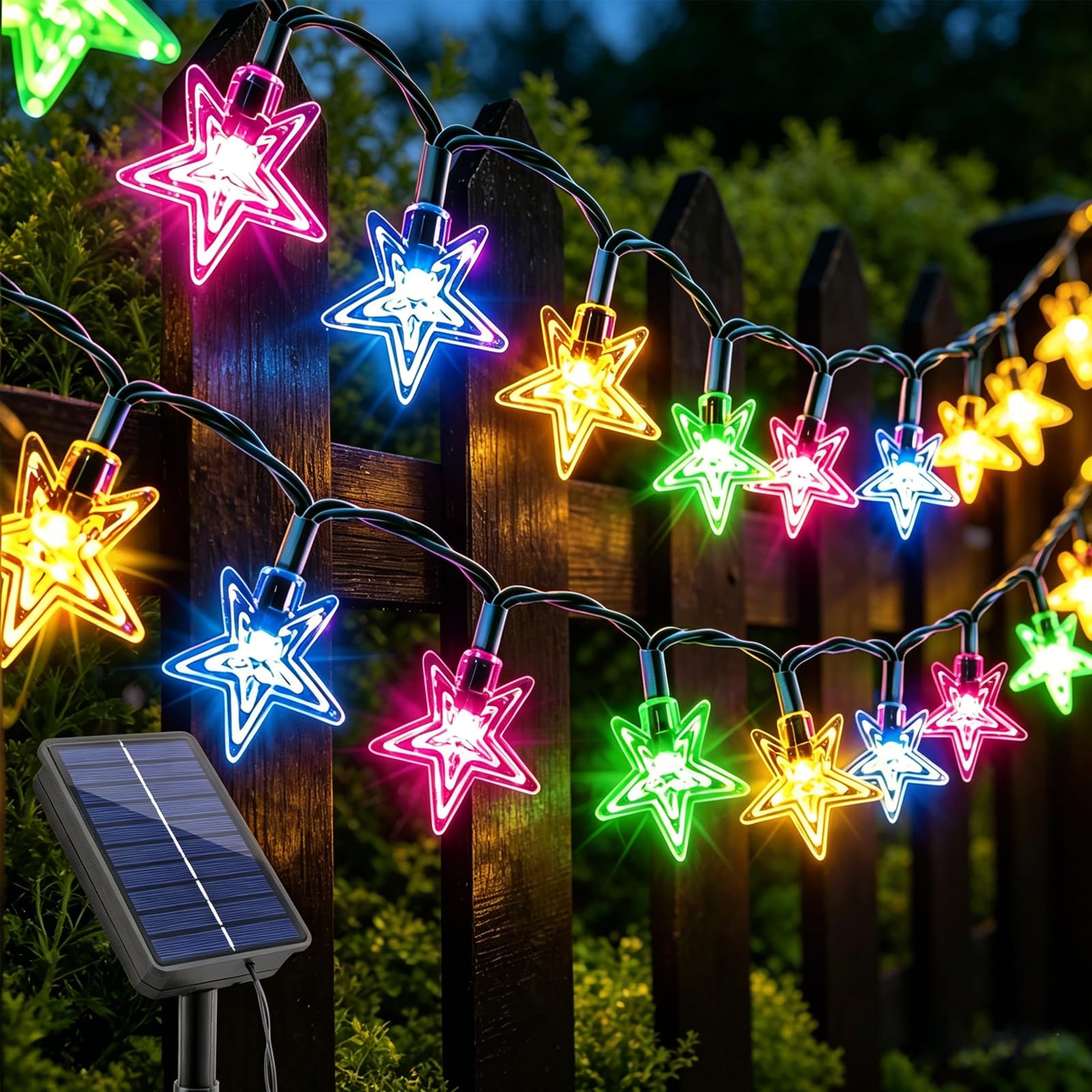 Joolivo Solar Fairy Lights, 23Ft/7m 50LED Star Solar Lights Outdoor Garden Multicoloured with 8h Timer, 8 Lighting Modes Outdoor Fairy Light Waterproof for Party Birthday Garden Decor
