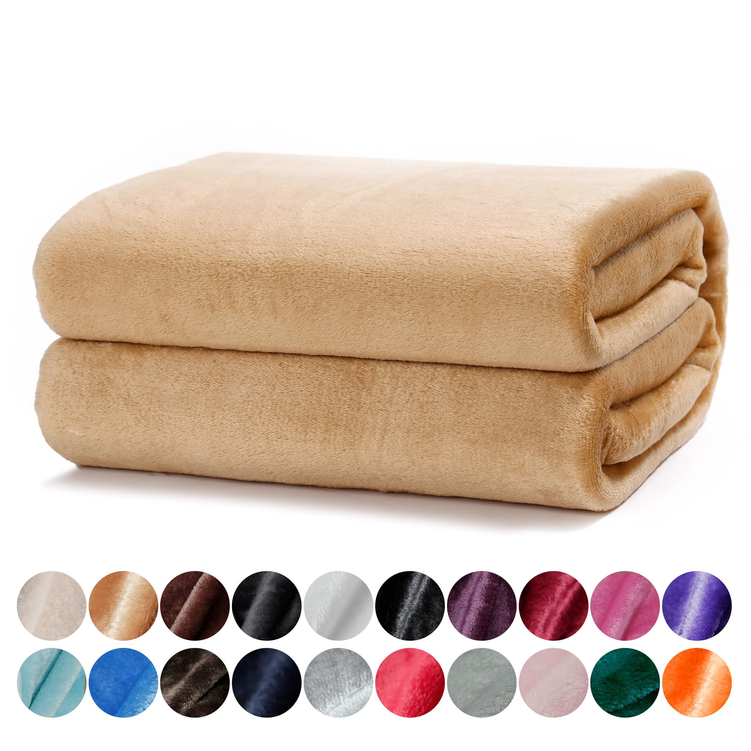 DALINA Textil - Manta para Sofá Grande 220x240cm - Manta Cama 135-150, Sobrecama - Manta Terciopelo Ligera para Sofá, Cama, Viaje, Sala de Estar (Camel)