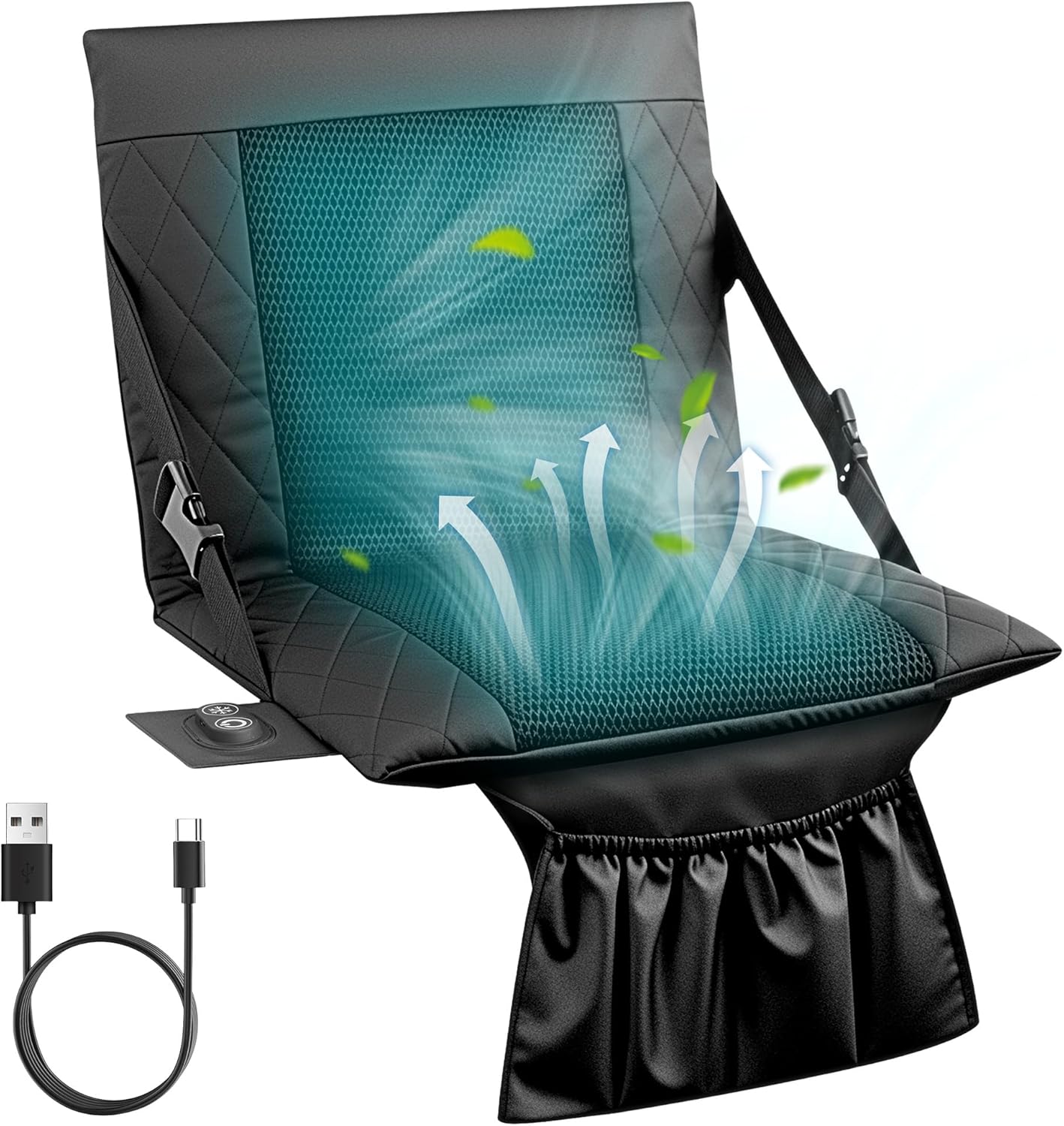Cooling bleacher chair with back support and USB fan