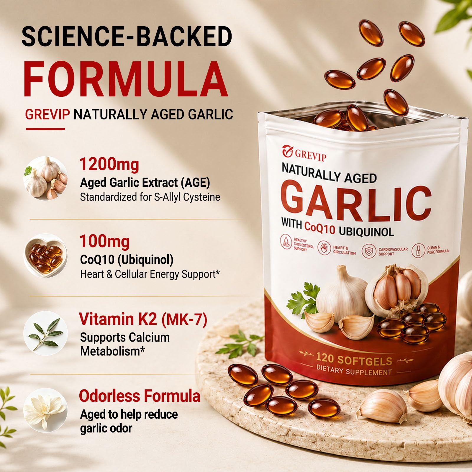 Aged Odorless Garlic Extract Softgels Natural Aged Garlic Supplements 120Ct — Amazon image 3
