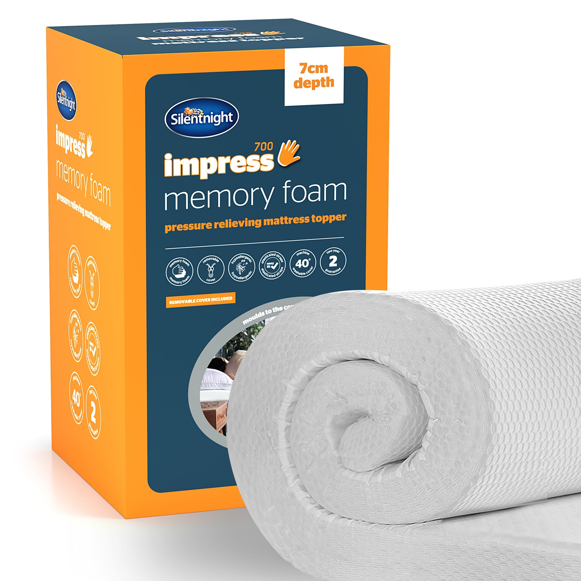 Silentnight Impress Memory Foam Mattress Topper - 7cm Extra Thick Luxury Orthopedic King Size Mattress Topper for Back and Neck Pain - Removable Washable Cover