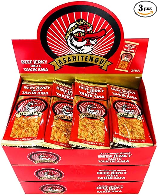 Amazon アサヒテングビーフジャーキー味焼きかま 24枚入り 3箱 リアライズプラニング スナック菓子 通販