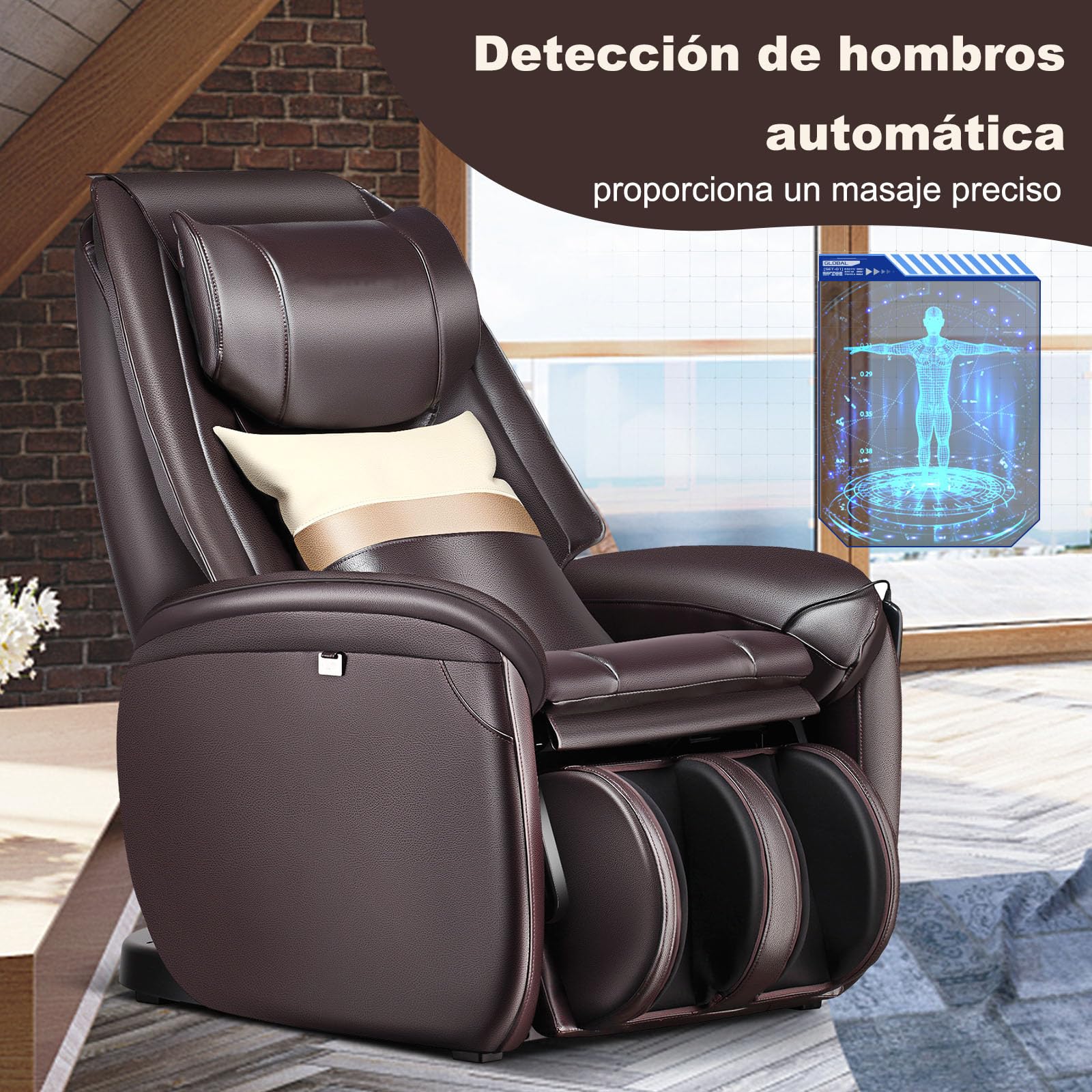 COSTWAY Sillón de Masaje con Gravedad Cero, Pista SL Ergonómica y Calefacción de Espalda, Airbag en Pantorrillas y Reposapiés Reversible, Mando a Distancia, Ideal para Hogar y Oficina (Marrón)