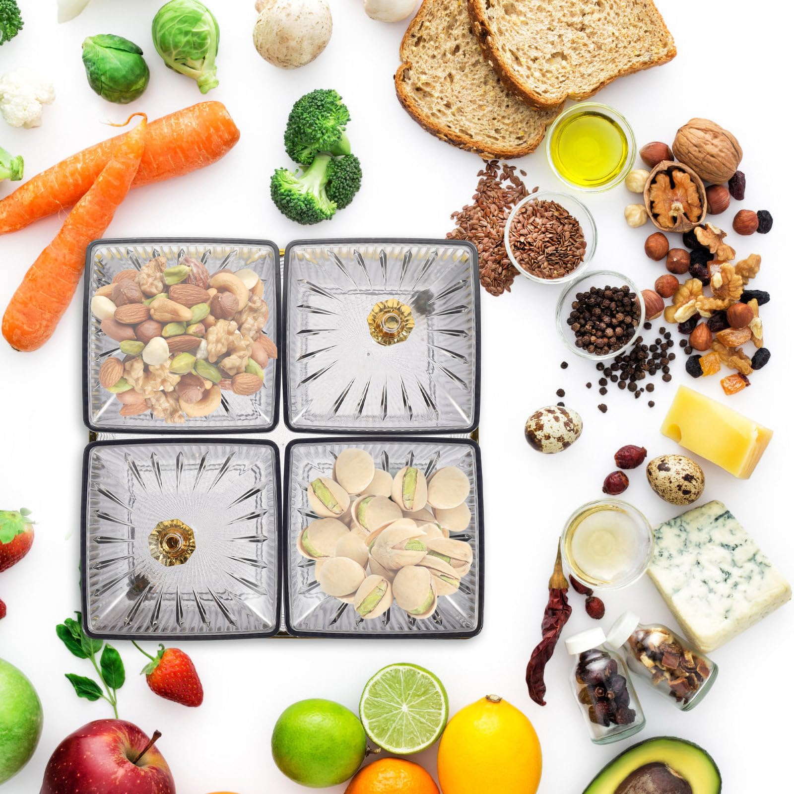Zerodeko Snackteller mit Deckel aus Ps mit 4 Fächern Langer Servierzeit für Partys und Täglichen Familientisch