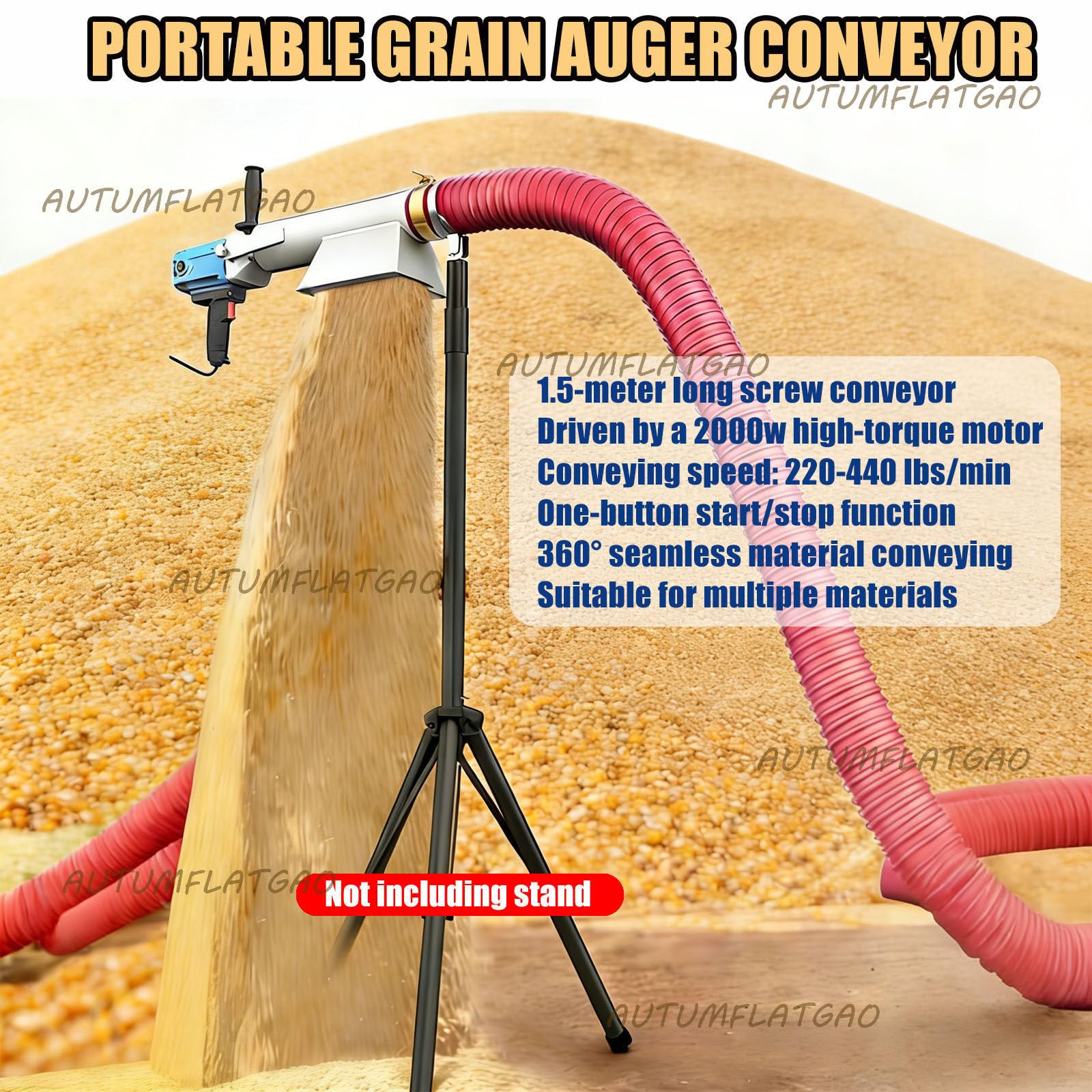 Tragbare Getreidesaugmaschine 2000 W – Hochleistungs-Getreideförderer Und Pulverförderpumpe, Förderschnecke Für Sand, Zement Und Futtermittel, Mit 1.5m Flexiblem Schlauch