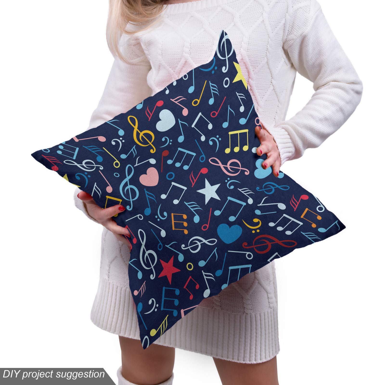 Tessuto Elasticizzato Musicale ABAKUHAUS - 5 Metri, 148 Cm Larghezza - Blu Marino, Design 'Il Ritmo Nel Mio Cuore' - 5