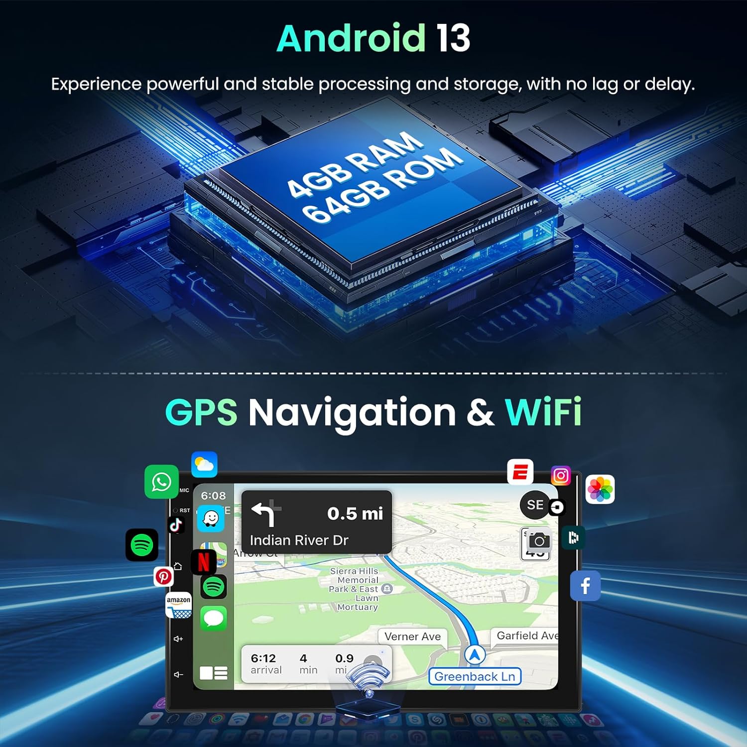 Hodozzy 1 Din car radio with screen wireless Carplay and Android