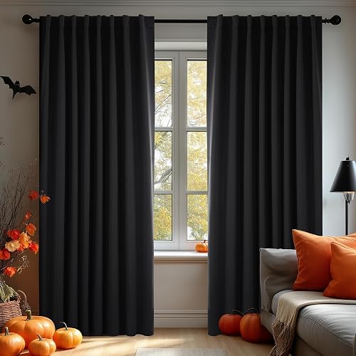 Deconovo Blackout Curtains for Sliding Glass Door, Black Thermal Insulated Drapes 95 Inches Long, Back Tab and Rod Pocket Room Darkening Window Curtains, 70W x 95L Inch, 2 Panels