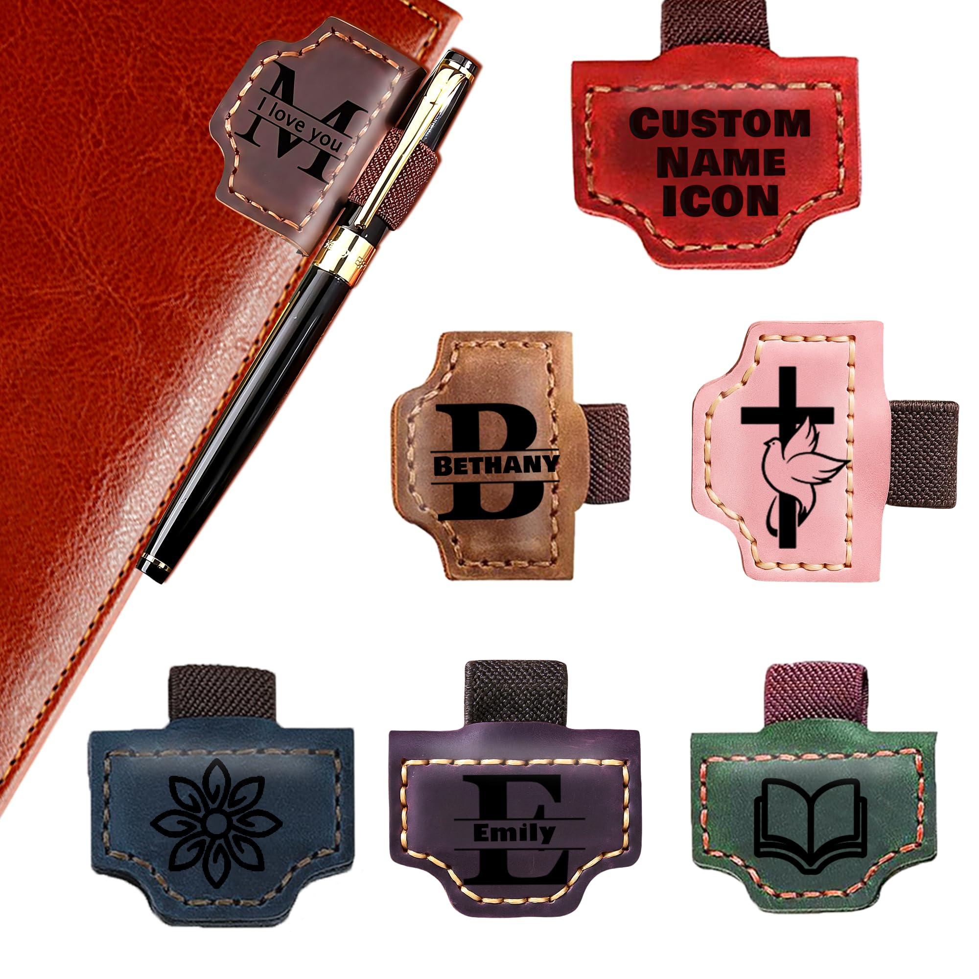 Custom Mark Bookmark with Pen Holder Personalized Magnetic Leather Pen Holder Bookmark Customized Magnetic Leather Bookmarks Gifts for Reading Women