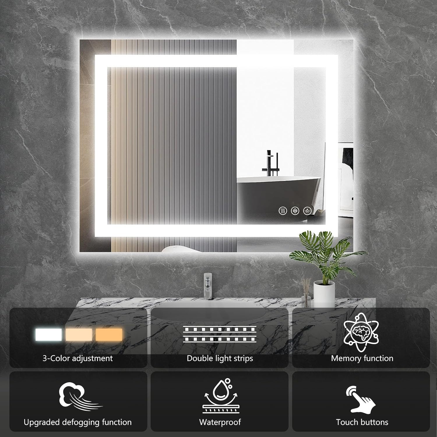 Sweetcrispy 24"x32" Smart Anti-Fog LED Bathroom Mirror with Lights and Front Light & Backlit, 3 Color Temperatures, Dimmable, Memory Function, Rectangle Modern Vanity Mirror