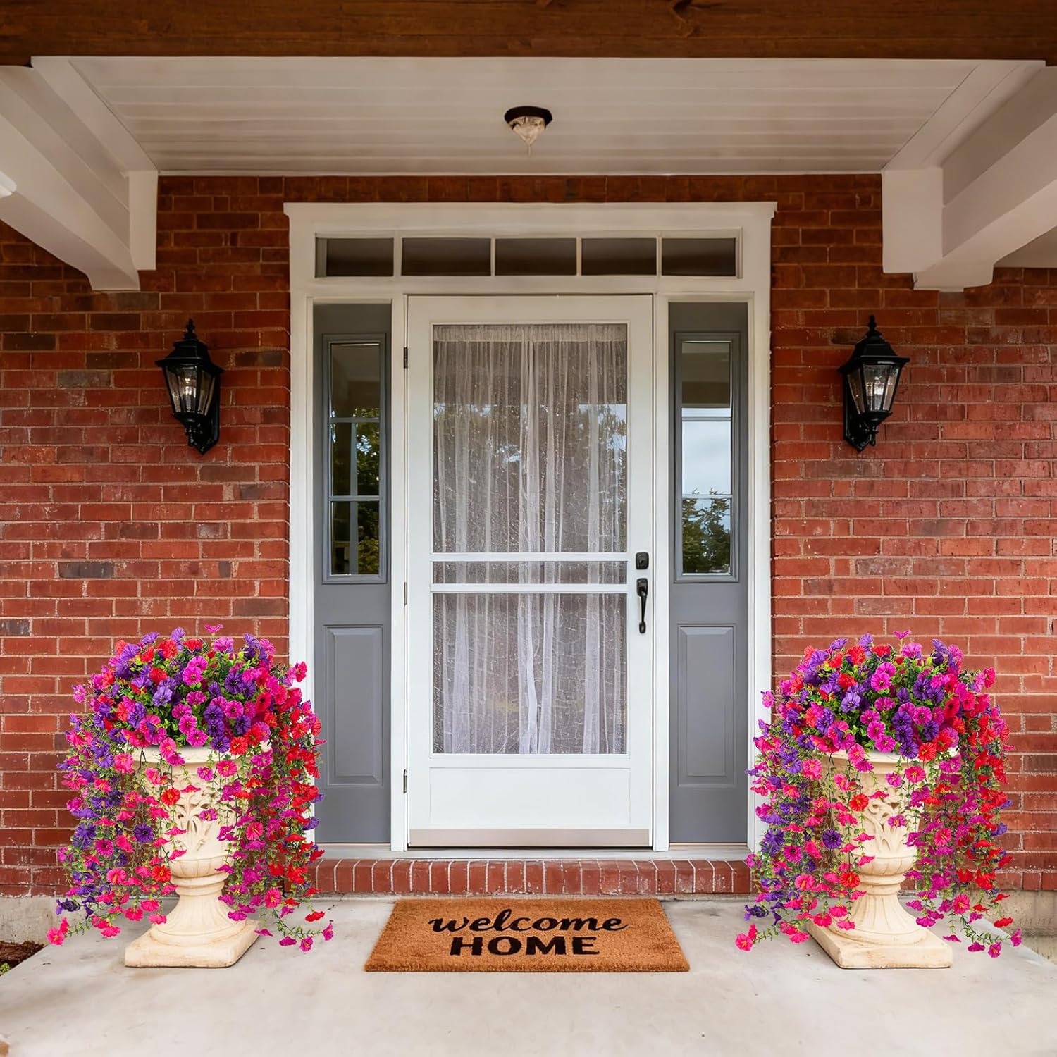 Fake Artificial Hanging Morning Glory Flowers for Outdoor Planters Porch Pation Decoration,8 Bundles UV Resistant Silk Faux Flowers with Realistic Eucalyptus Plants for Home Office Garden Decor - Image 2