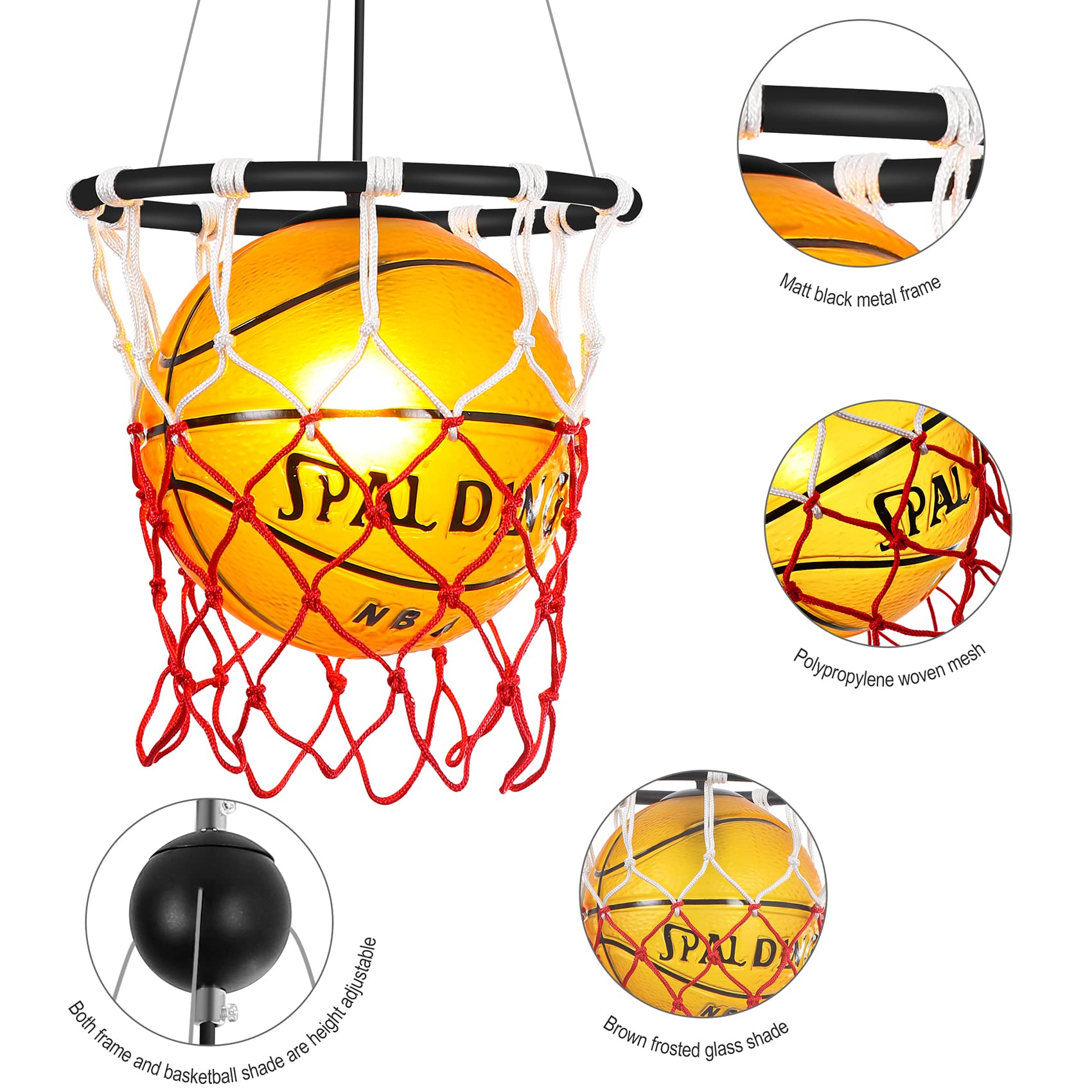 Moderne Glas Pendelleuchte Basketball Pendellampe Kronleuchter für Küche Schwarz Metall und kreative Lampenschirm Leuchte Deckenleuchte