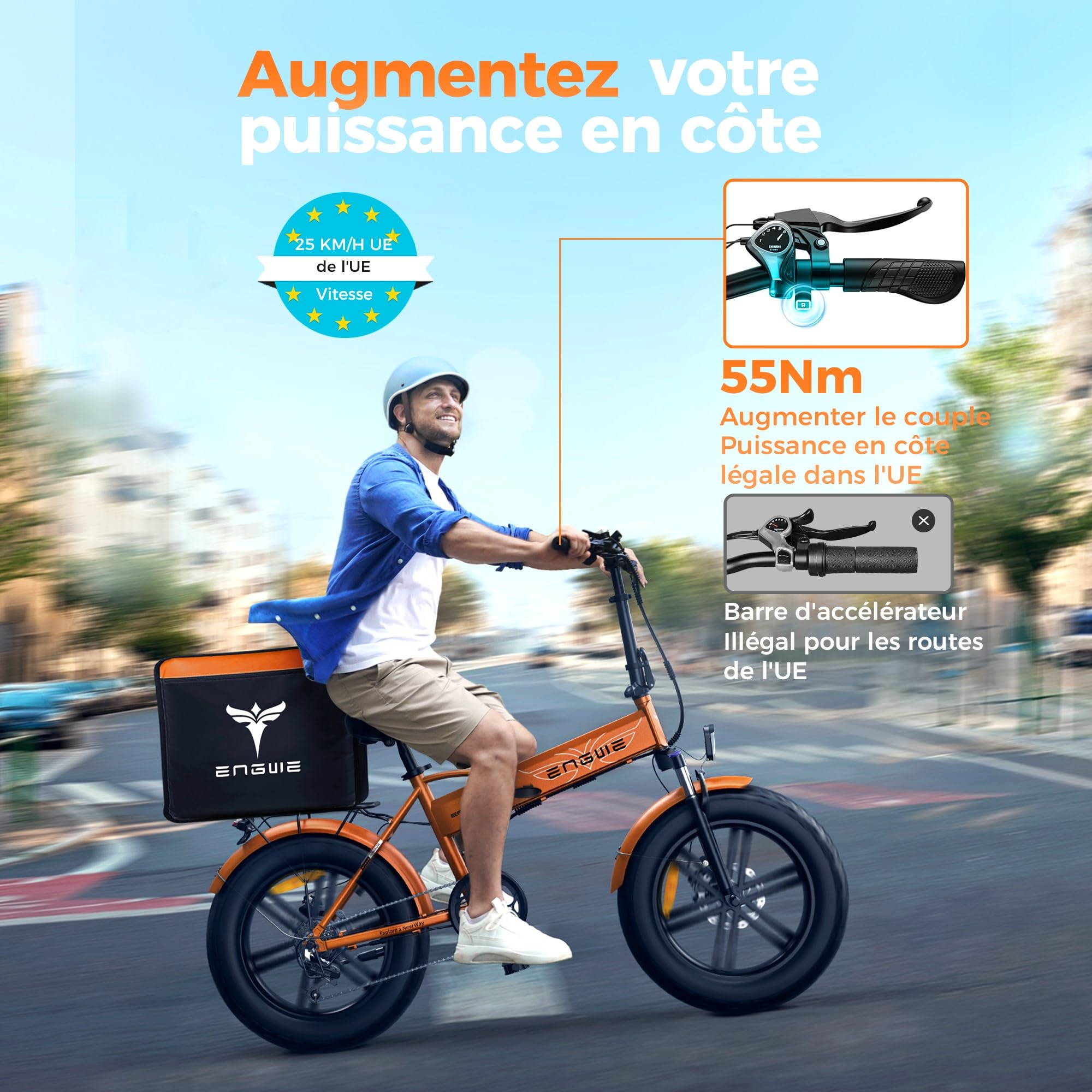 ENGWE Vélo Électrique Pliable, Batterie 48V 13Ah Amovible, Autonomie de 50-120 km，20'' ×4.0'' Fat Tire 7-Speed E-Bike for Any Terrain, EP-2 Boost