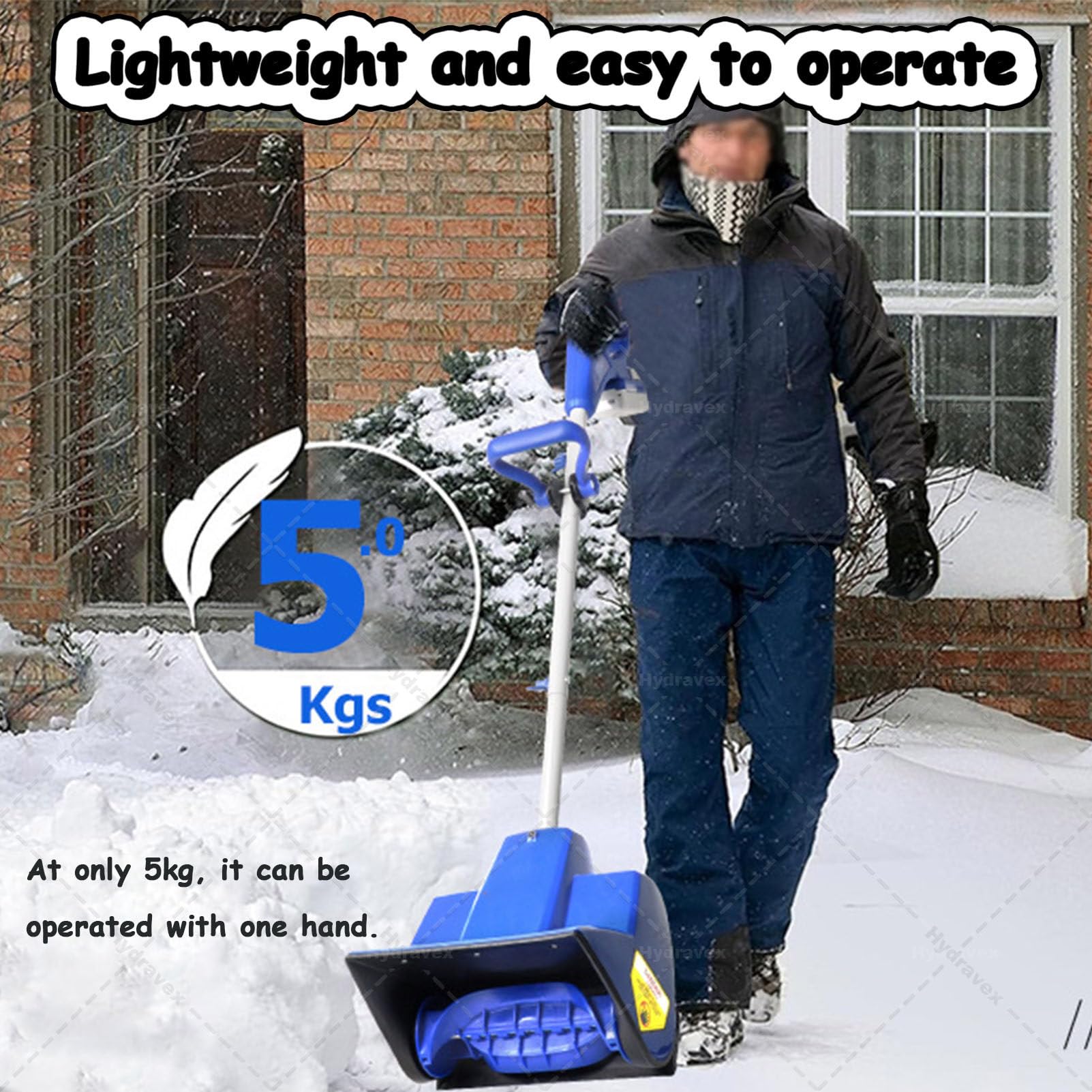 Pala da Neve Senza Fili, spazzaneve Elettrico Pieghevole con direzione Regolabile e Asta telescopica, spazzaneve a Batteria per Strade e vialetti scolastici 1Battery