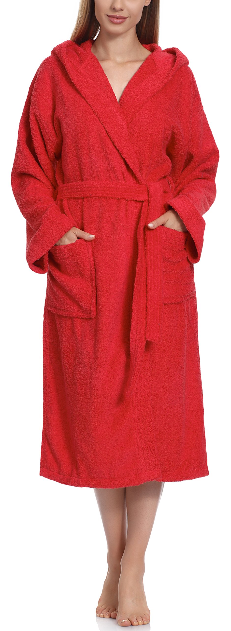 Ladeheid Damen Frottee Bademantel mit Kapuze aus 100% Baumwolle LA40-102