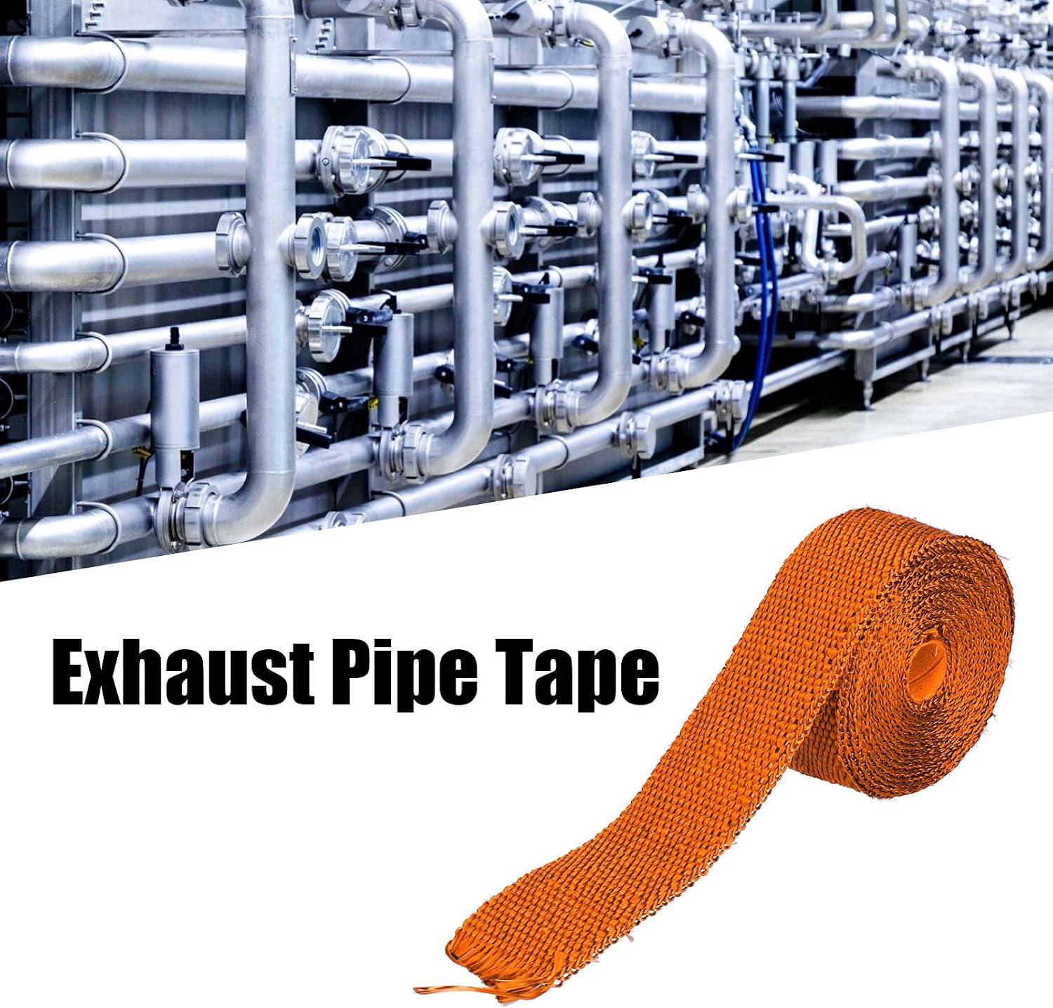 Exhaust Heat Wrap Insulation Tape High Temperature Glass Fiber Alloy Steel Tie for Car Motorcycle Exhaust Pipe Heat Protection 5000mm x 50mm x 1.5mm 1 Roll 6 Ties (Orange)
