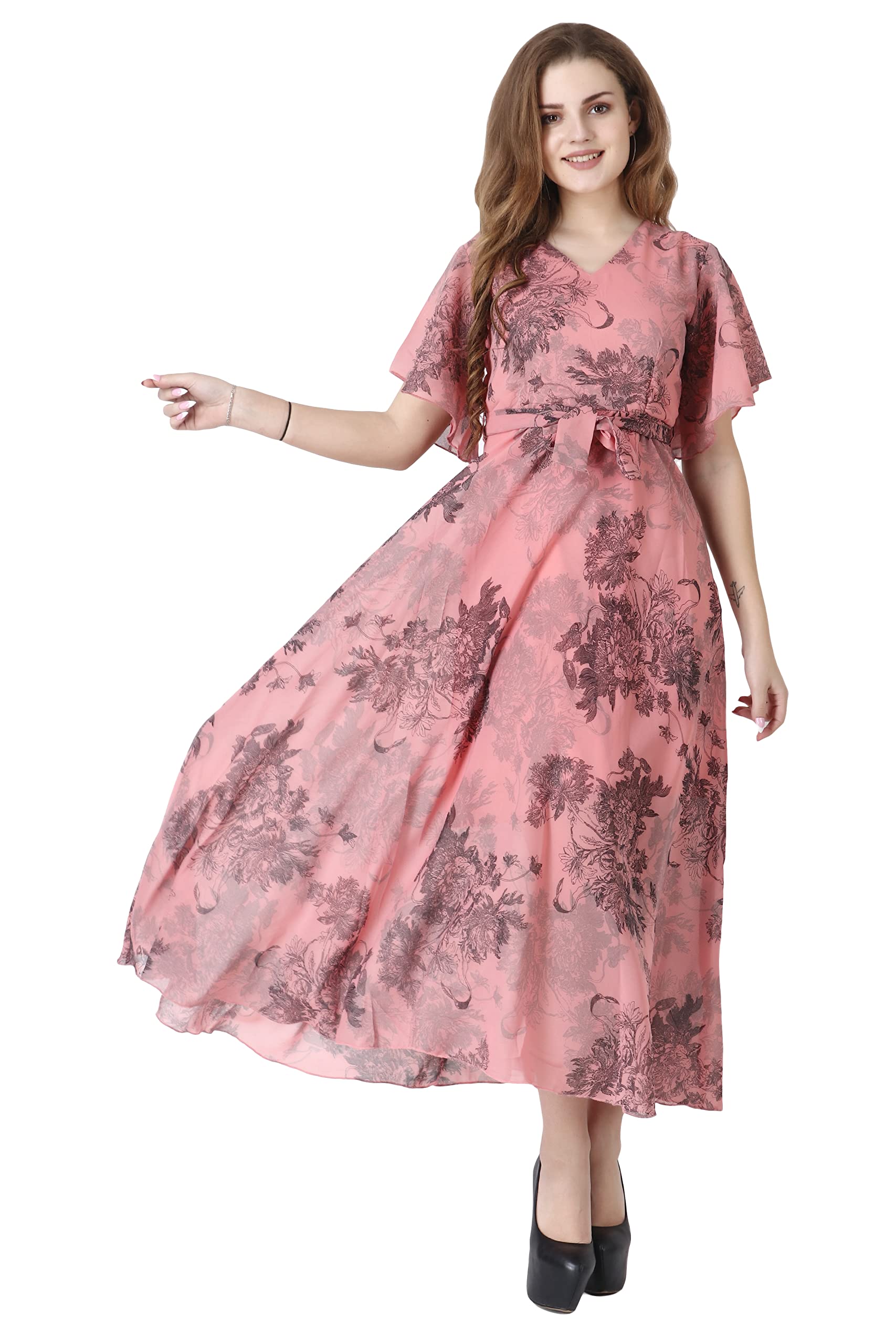 N & PG Dresses for women party | stylish latest Georgette Long V-Neck Maxi