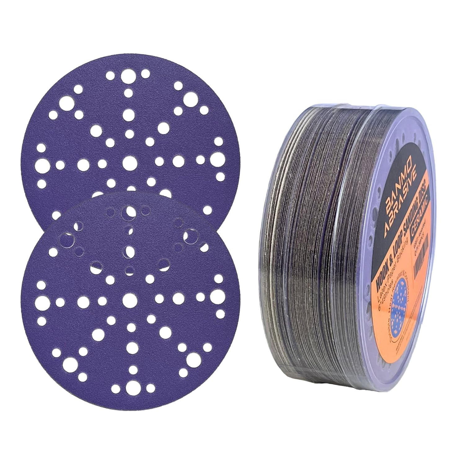 6 Inch 49 Hole Sanding Disc 320 grit Sandpaper Hook and Loop Backing Sanding Discs Sandpaper for Random Orbital 50 Pack Banmo abrasive Purple Sand Paper Disc 320#