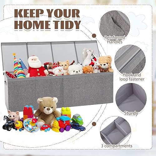 Miniatura 3 de Patelai Caja de juguetes grande plegable y resistente con tapa y asas, caja de juguetes de Navidad, organizador de almacenamiento para sala de