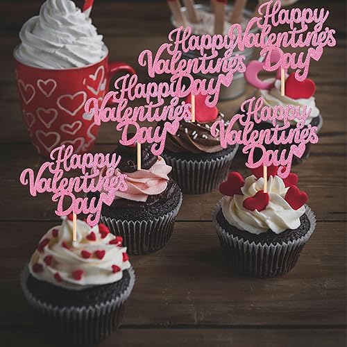 Miniatura 5 de 24 piezas de decoración para cupcakes con purpurina para el día de San Valentín corazón de rosa palillos de magdalenas de San Valentín decoración de