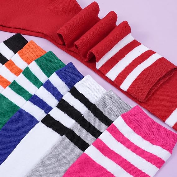Dxhycc 3 Pairs Kids Soccer Socks Striped Knee High Socks Baseball Softball Socks Youth Athletic Socks for Boys Girls