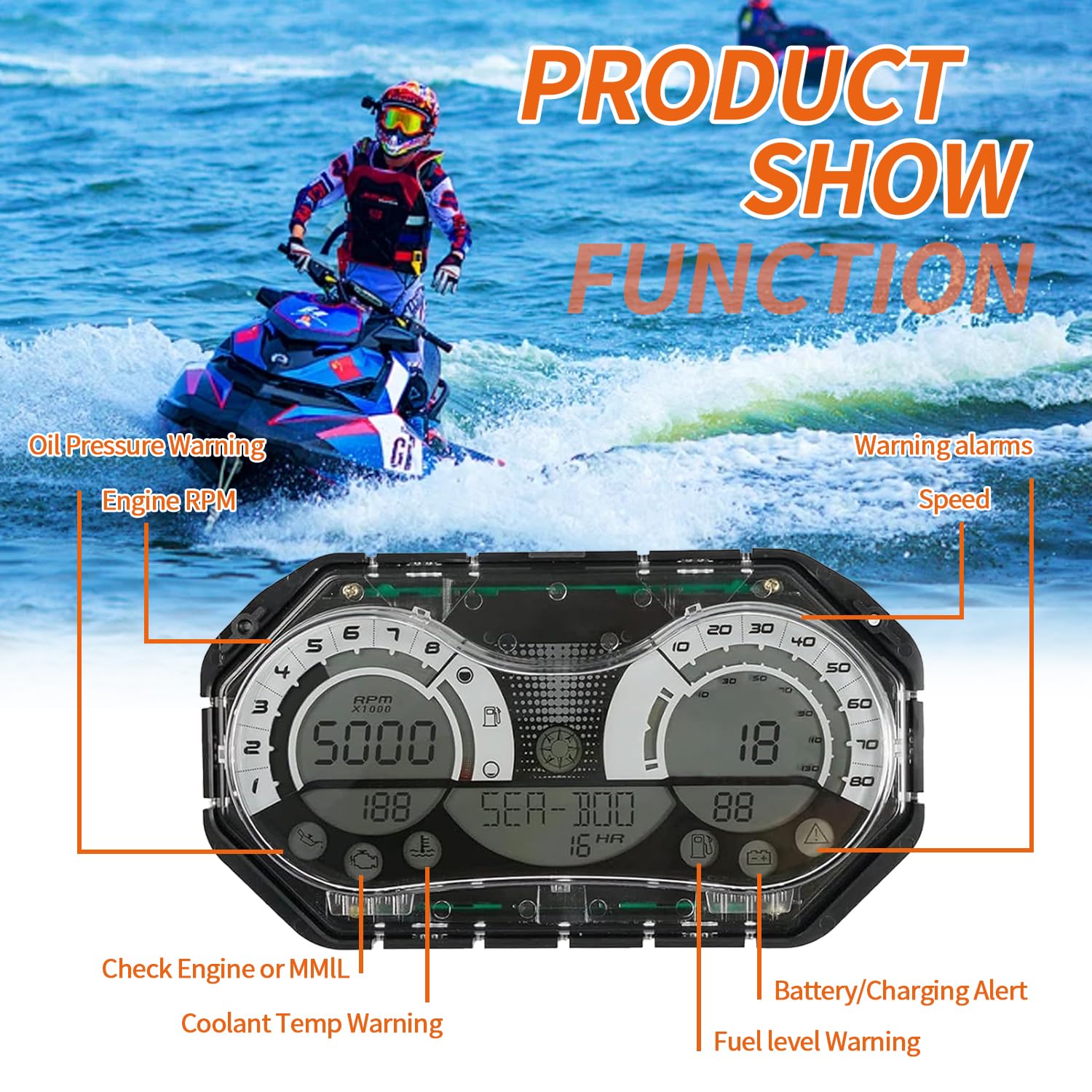 Sea Doo Jet Ski Speedometer Gauge Cluster - LCD Digital, Fits 2006-2011 GTX/RXP/RXT/Wake, No Programming Needed