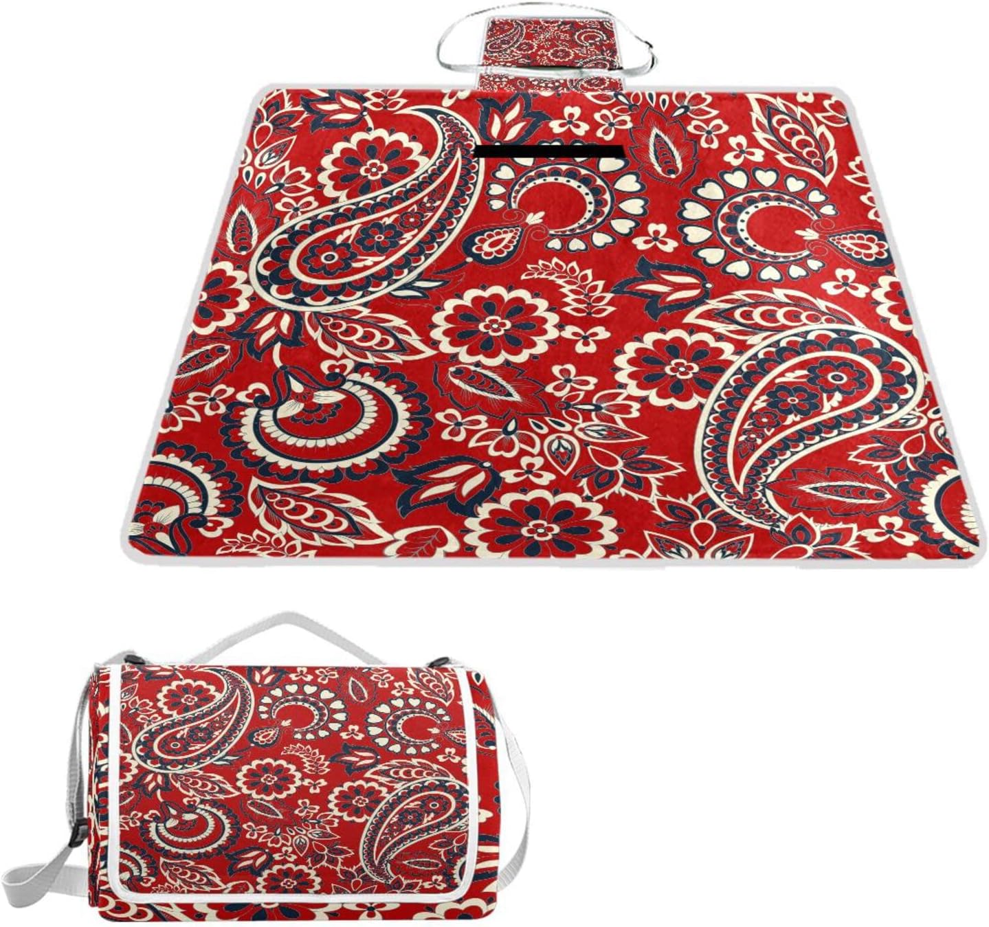 レジャーシート レジャーマット 厚手 アルミ 折り畳み 防水 コンパクト 大判 レッド ペーズリー 赤 花見 キャンプ 軽量 ピクニ