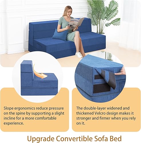 Miniatura 4 de Sofá cama plegable con almohada, silla plegable convertible para cama, colchón de espuma para el suelo, sofá cama plegable para sala de estar,
