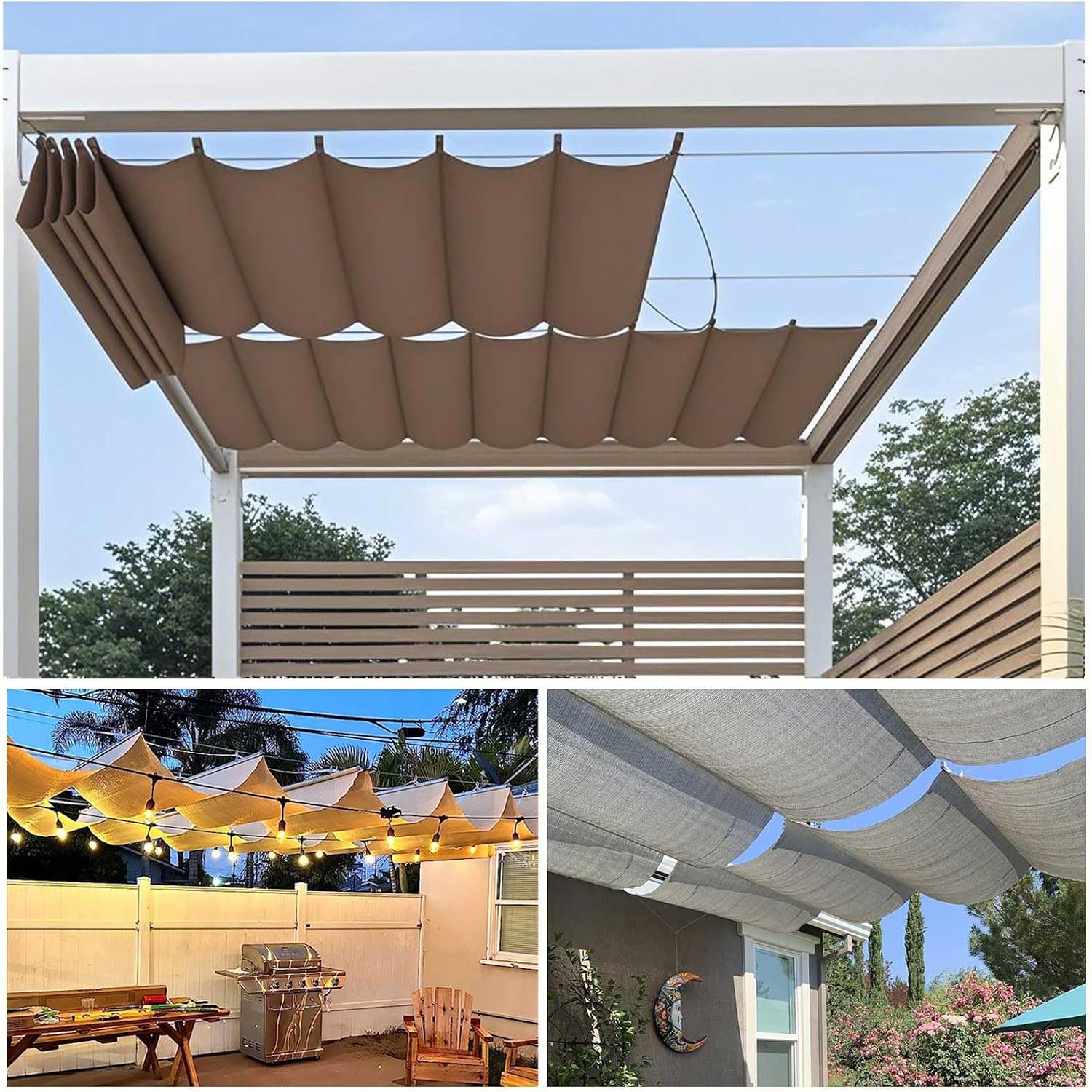 Amazon.com : Pergola Cover Shade Canopy, Retractable Awning Sun Shades ...