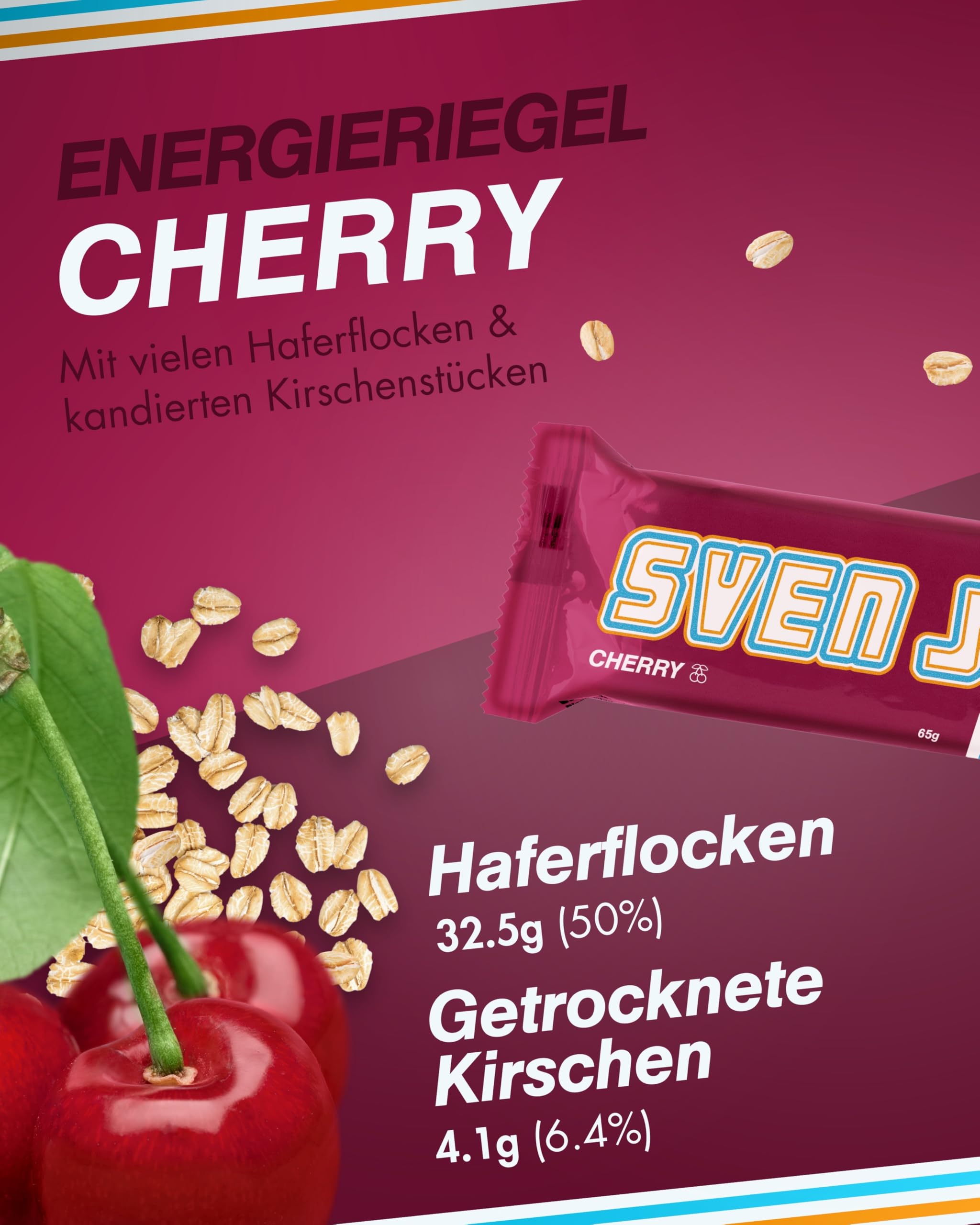 Sven Jack (Energy Cake) Haferriegel Cherry 20x 65g I Original Haferflocken Energieriegel I Veganer & Laktosefreier Haferriegel I Langkettige Kohlenhydrate & wenig Zucker I Müsliriegel