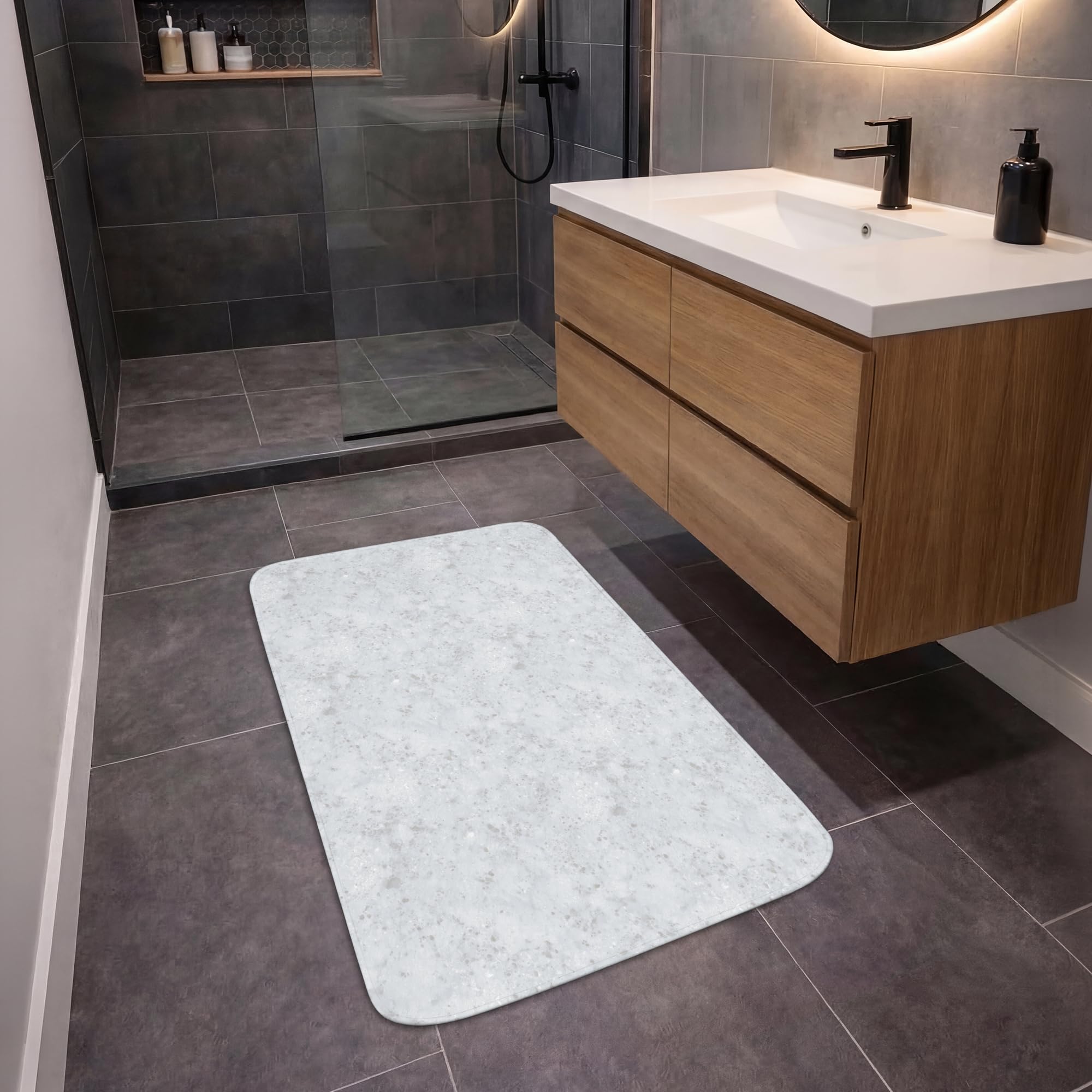 Alfombra De Baño Rectangular 60x90 cm Bathroom Bath Mat Lavable Tapete Antideslizante Alfombras Ducha Decoracion Alfombrilla Gris - Efecto terrazo - Hormigón