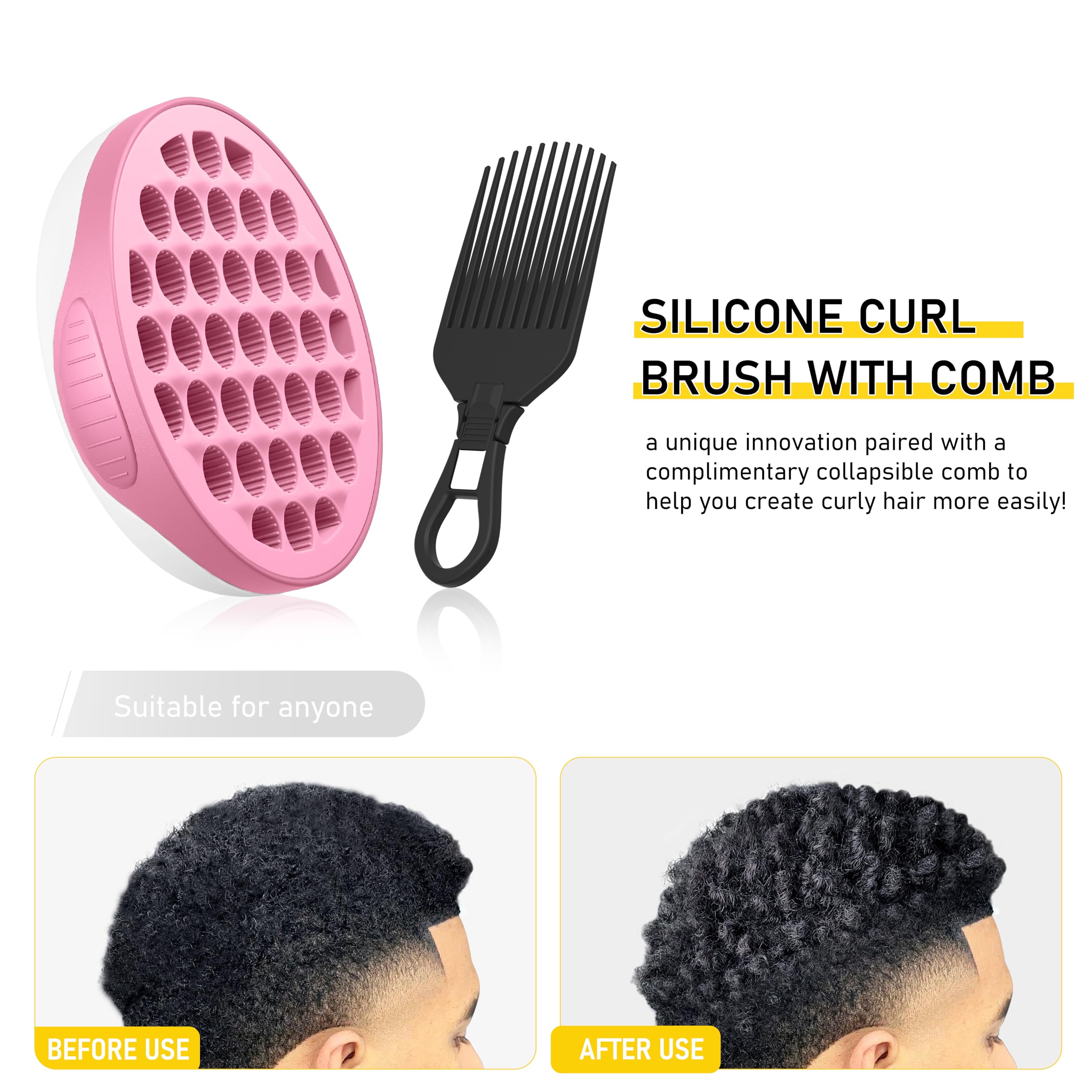 Cepillo de silicona con peine de púa, peine rizador de cabello con cavidades en espiral, herramienta de pelo de uso de dos caras para rizos afro, rizador de agujeros pequeños para hombres, mujeres,